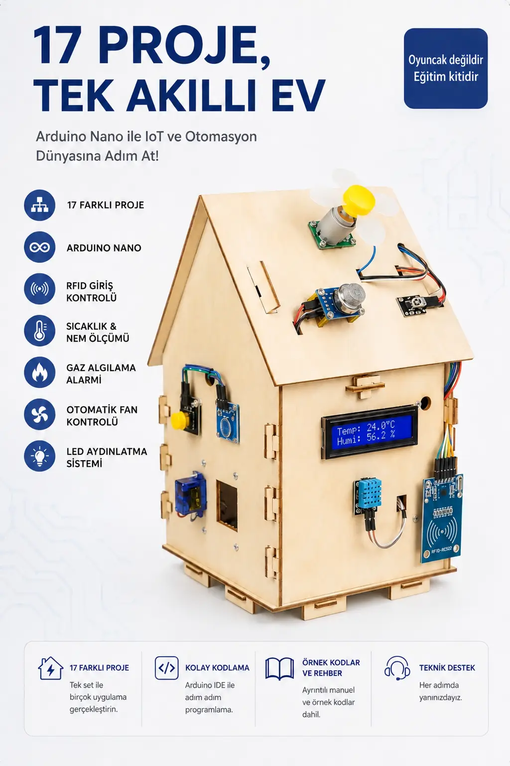 17’si 1 Arada Arduino Nano Akıllı Ev Robotik Kiti – STEM DIY Elektronik ve IoT Eğitim Seti