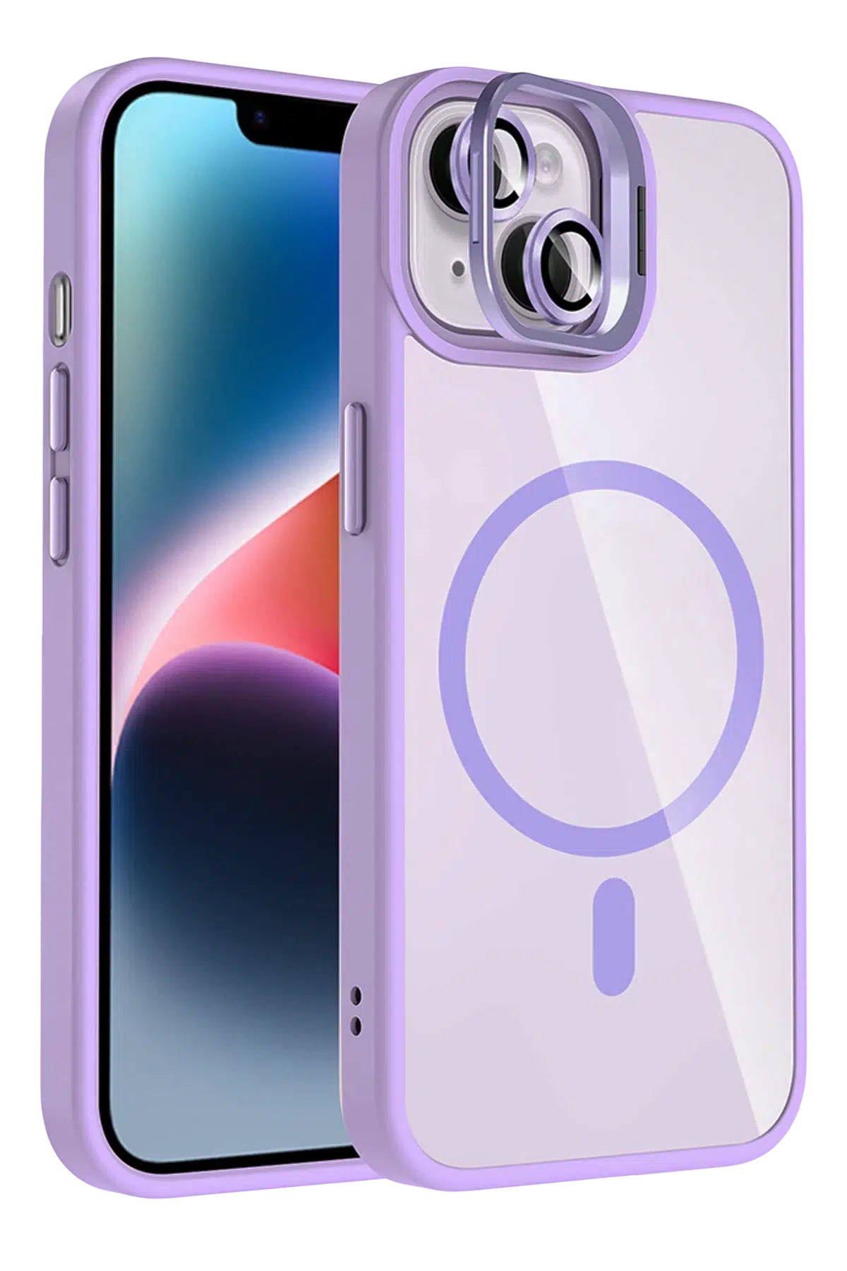 Apple iPhone 13 Remim Lensli Magsafe Standlı Kapak - Lila