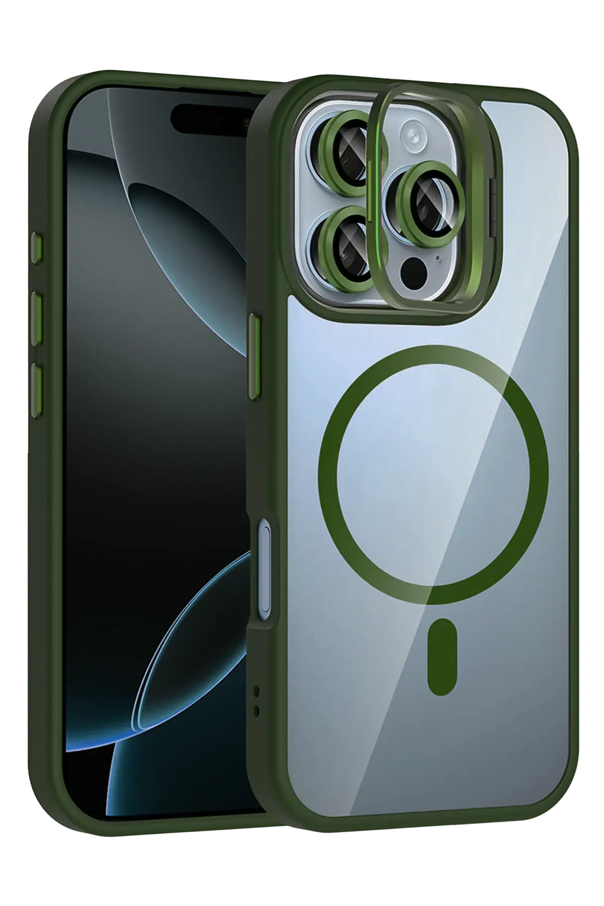 Apple iPhone 16 Pro Remim Lensli Magsafe Standlı Kapak - Koyu Yeşil