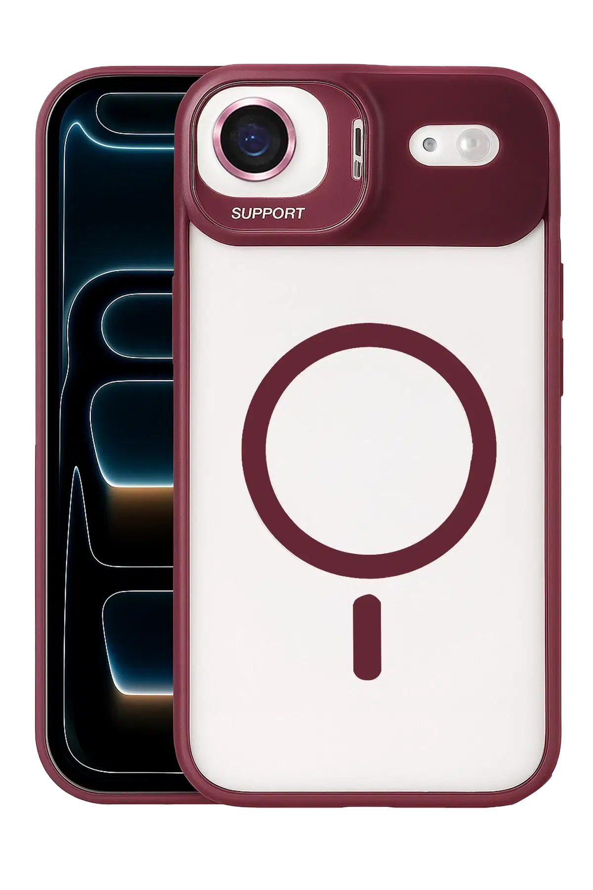 Apple iPhone 17 Air Remim Lensli Magsafe Standlı Kapak - Bordo