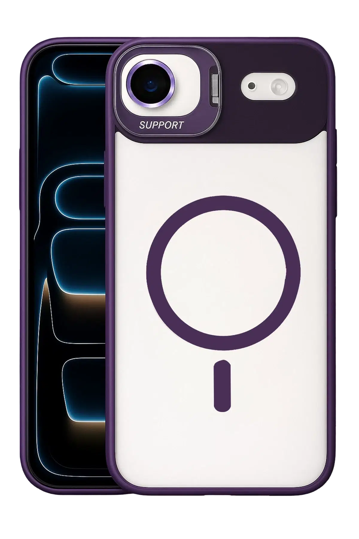 Apple iPhone 17 Air Remim Lensli Magsafe Standlı Kapak - Derin Mor