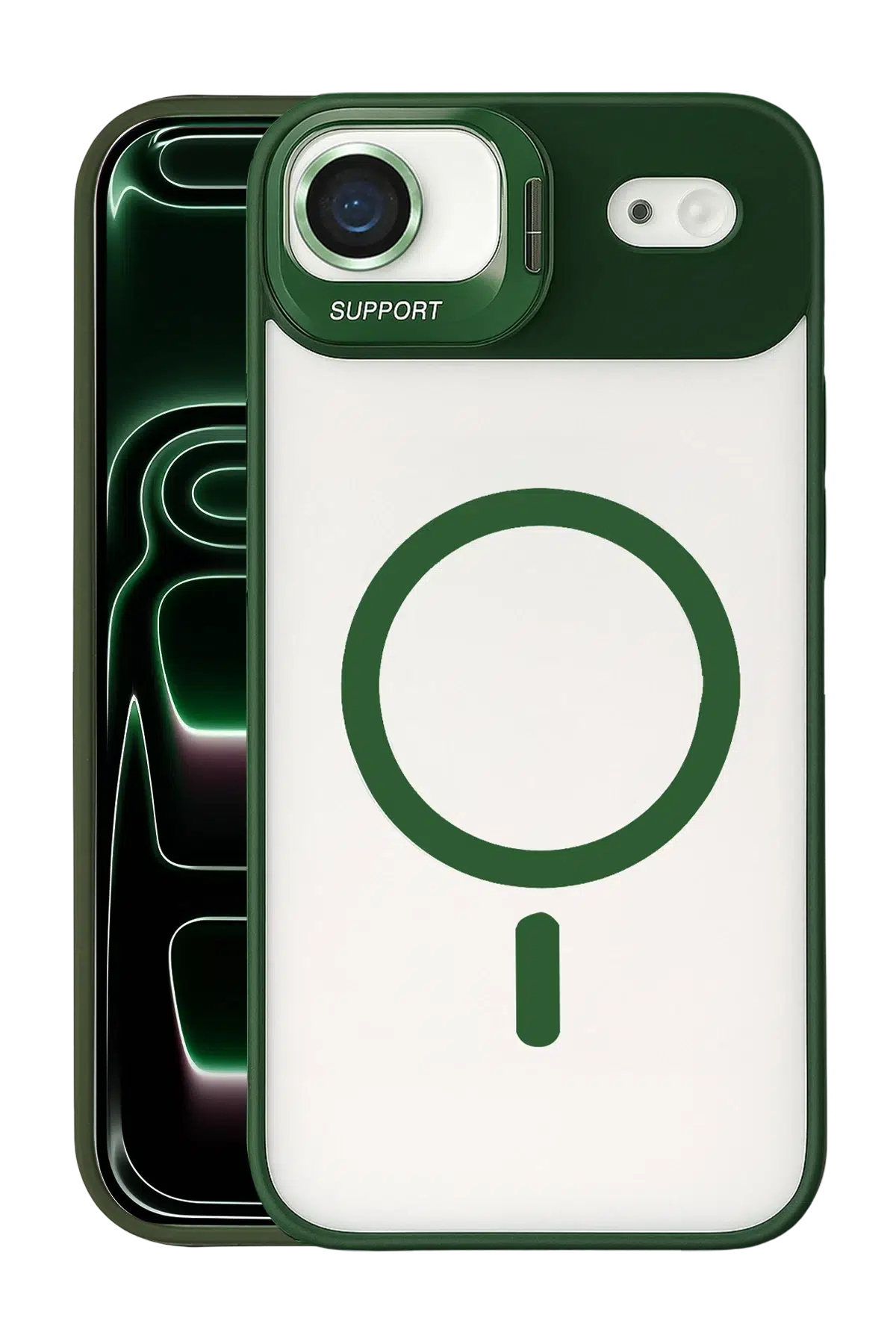 Apple iPhone 17 Air Remim Lensli Magsafe Standlı Kapak - Koyu Yeşil