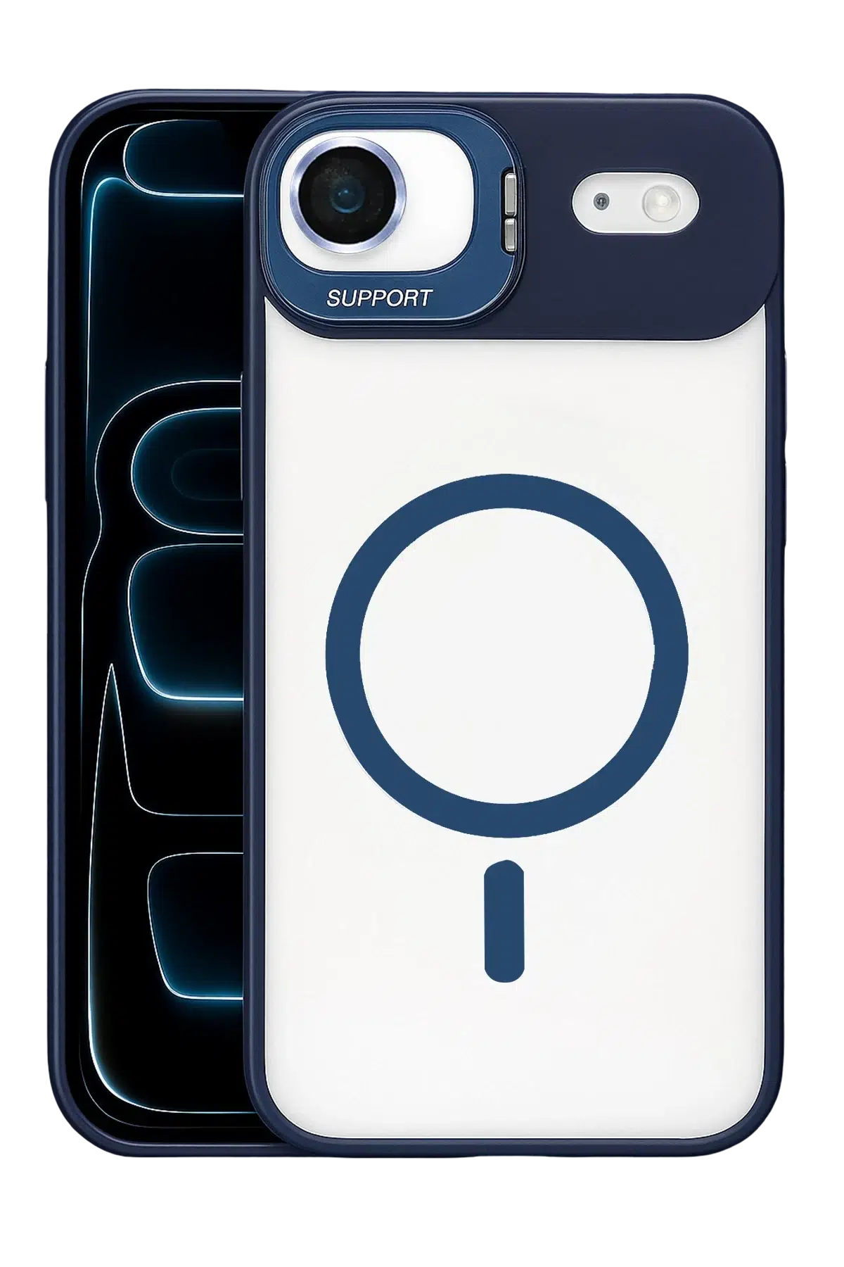 Apple iPhone 17 Air Remim Lensli Magsafe Standlı Kapak - Lacivert