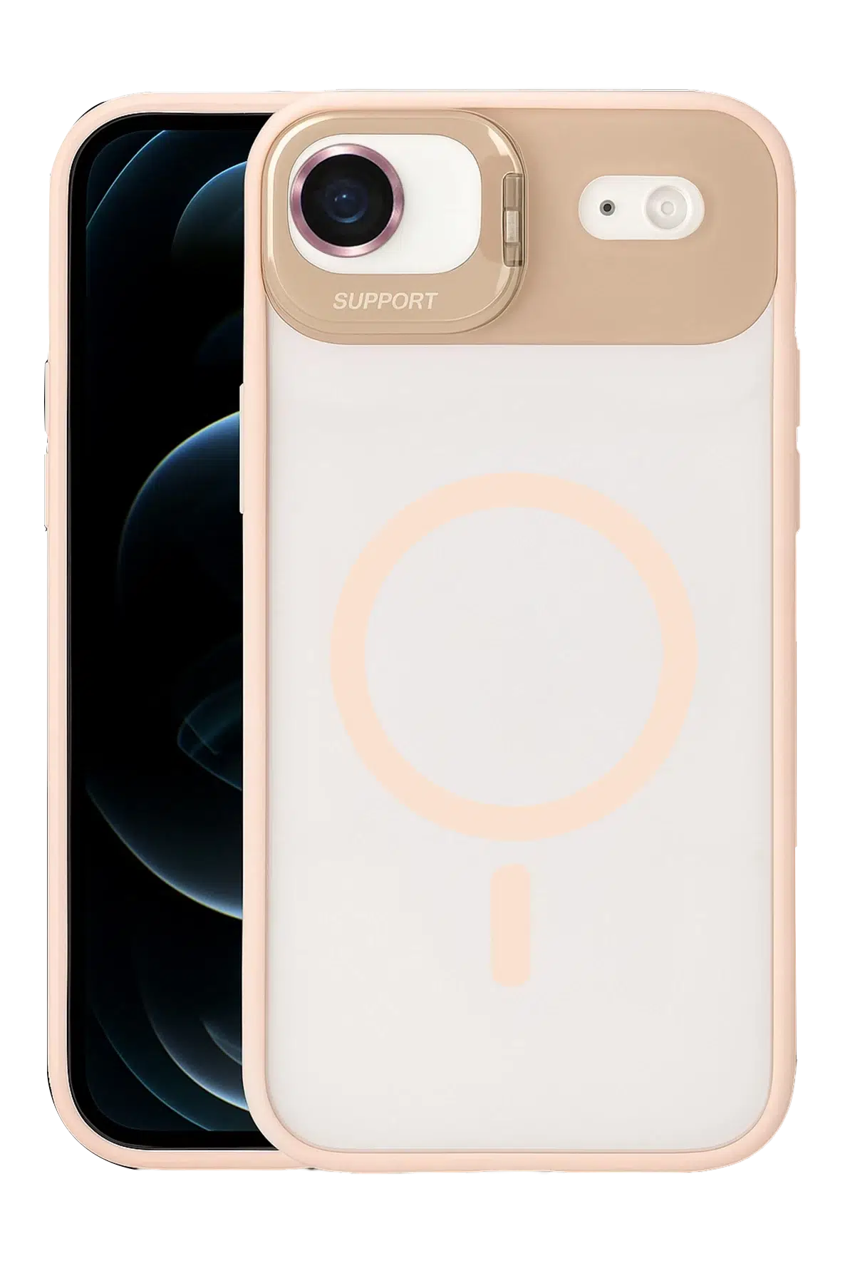 Apple iPhone 17 Air Remim Lensli Magsafe Standlı Kapak - Pembe