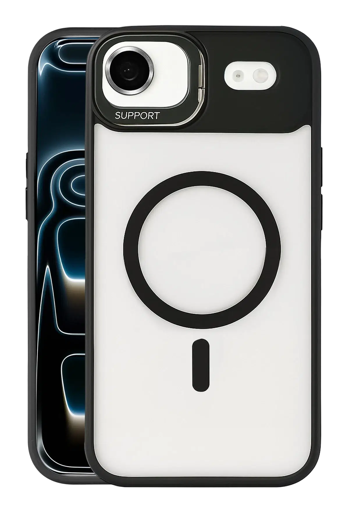 Apple iPhone 17 Air Remim Lensli Magsafe Standlı Kapak - Siyah