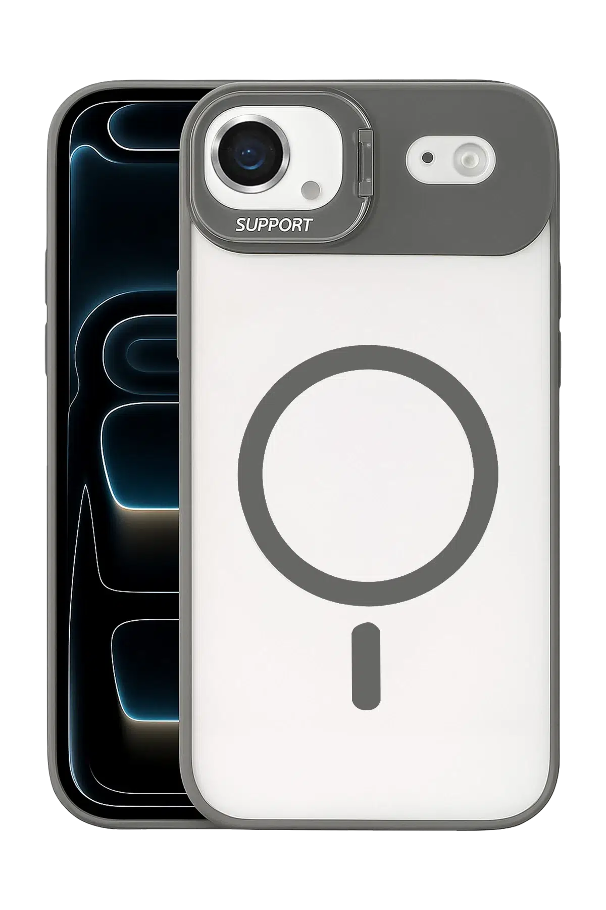 Apple iPhone 17 Air Remim Lensli Magsafe Standlı Kapak - Titan Gri