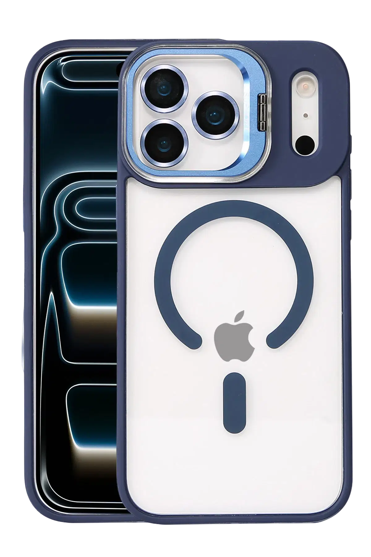 Apple iPhone 17 Pro Max Remim Lensli Magsafe Standlı Kapak - Lacivert