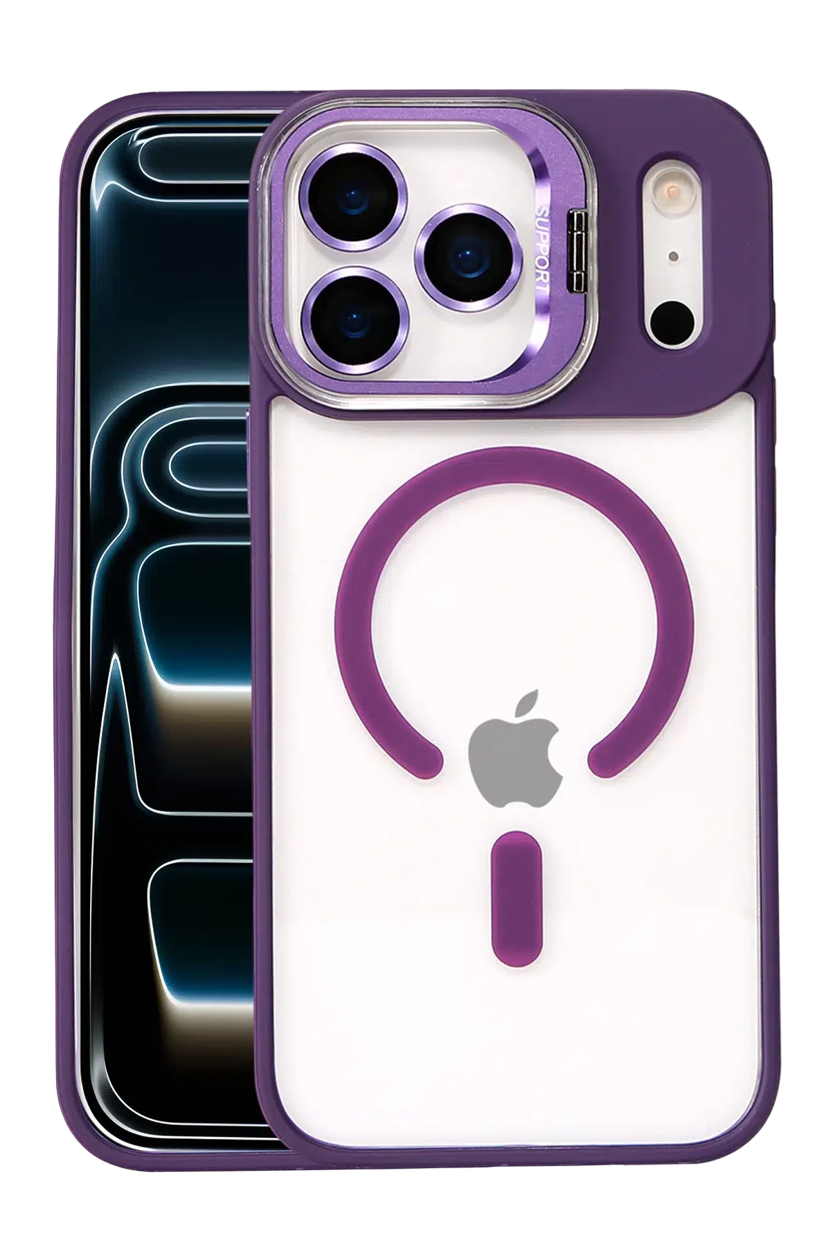 Apple iPhone 17 Pro Remim Lensli Magsafe Standlı Kapak - Derin Mor