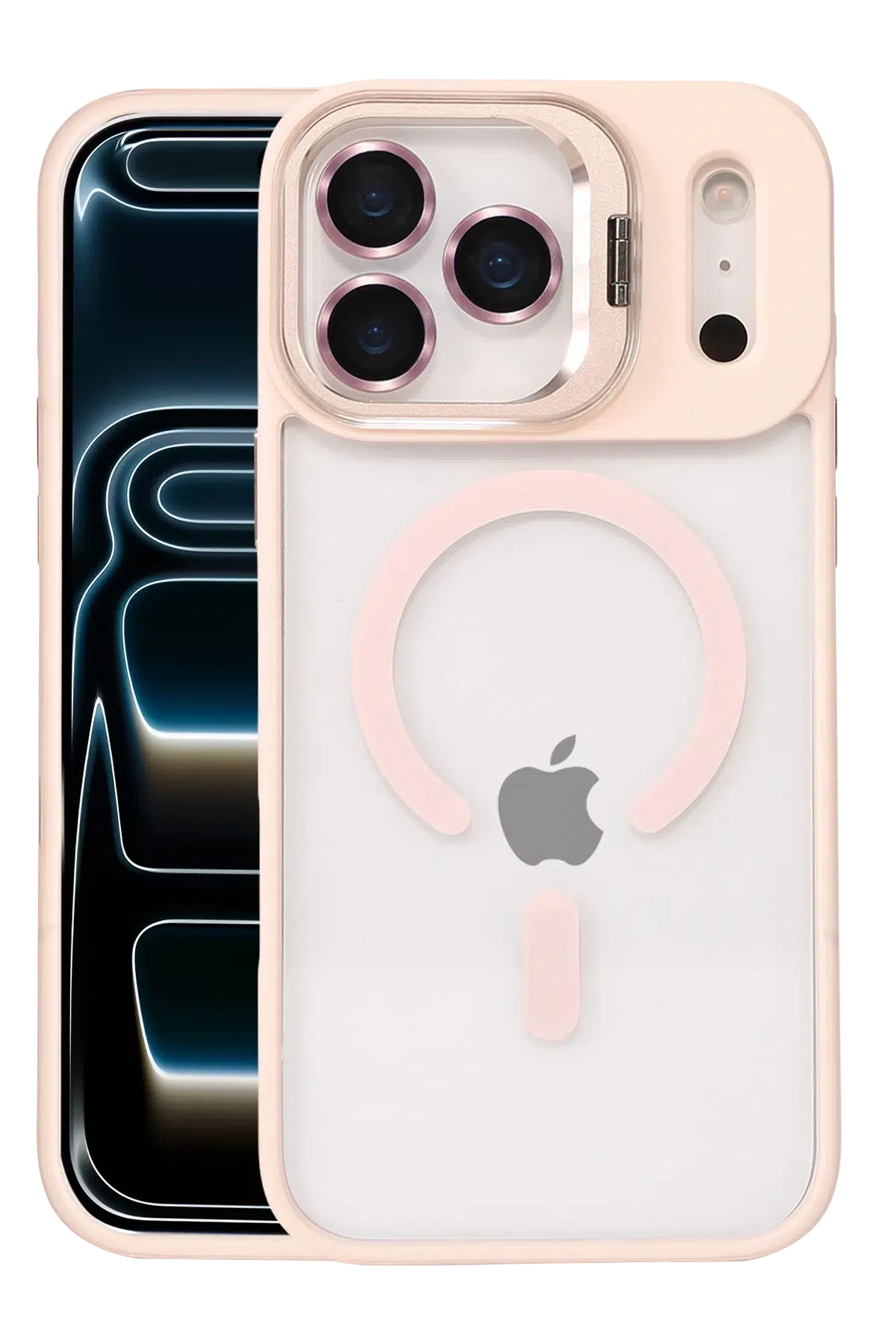 Apple iPhone 17 Pro Remim Lensli Magsafe Standlı Kapak - Pembe