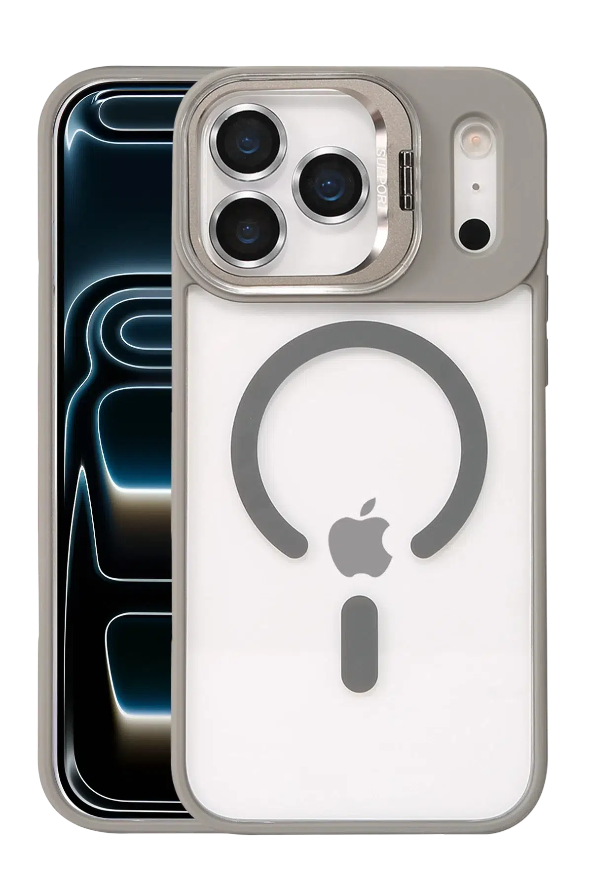 Apple iPhone 17 Pro Remim Lensli Magsafe Standlı Kapak - Titan Gri