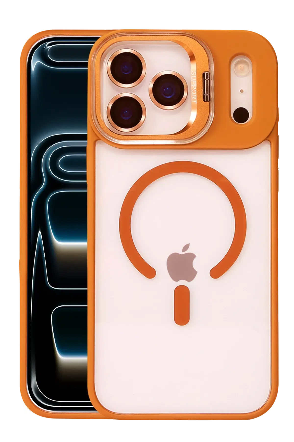 Apple iPhone 17 Pro Remim Lensli Magsafe Standlı Kapak - Turuncu