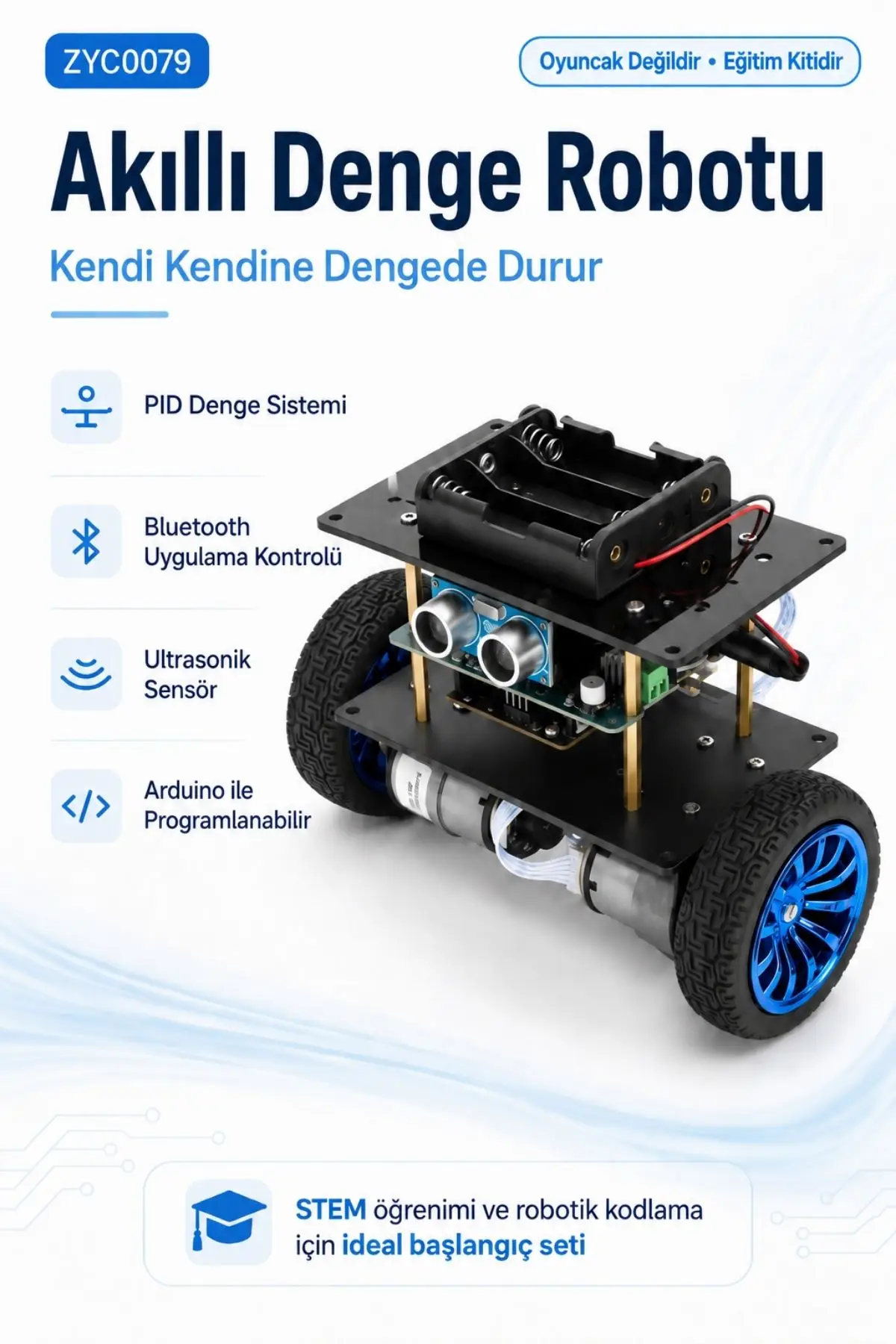 Arduino Akıllı Denge Robotu PID Sistemli 2WD Programlanabilir Robot Araba STEM Robotik Eğitim Kiti