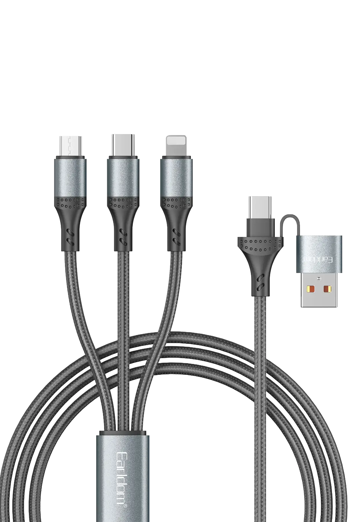 Earldom EC-IMC032 1.2M 120W 5in1 USB Type-C to Type-C Micro Lightning Örgülü Hızlı Şarj Kablosu - Siyah
