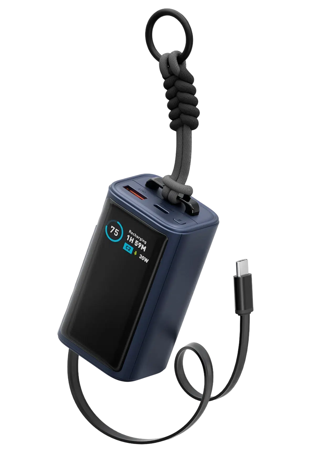 Energea ComPac Arc 45 Dijital Göstergeli 10.000 mAh Dahili Type-C Kablolu 45W Şarj Çıkışlı PD Hızlı Şarj Powerbank - Mavi