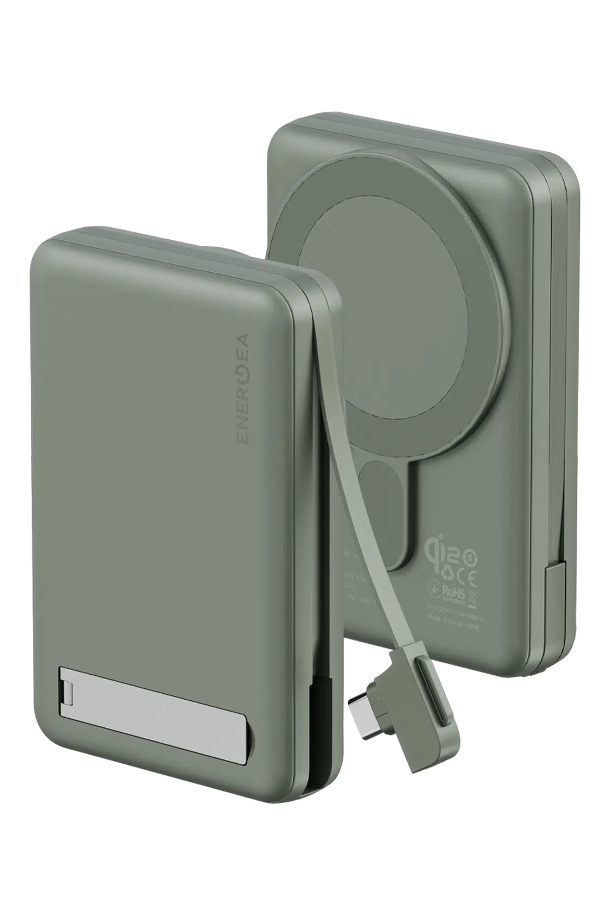 Energea MagPac Pro Plus Qi2 10.000mAh 1 Adet 20W Type-C 1 Adet 20W Type-C Kablo ve 15W Kablosuz Şarj Çıkışlı PD Hızlı Şarj Magsafe Powerbank - Yeşil