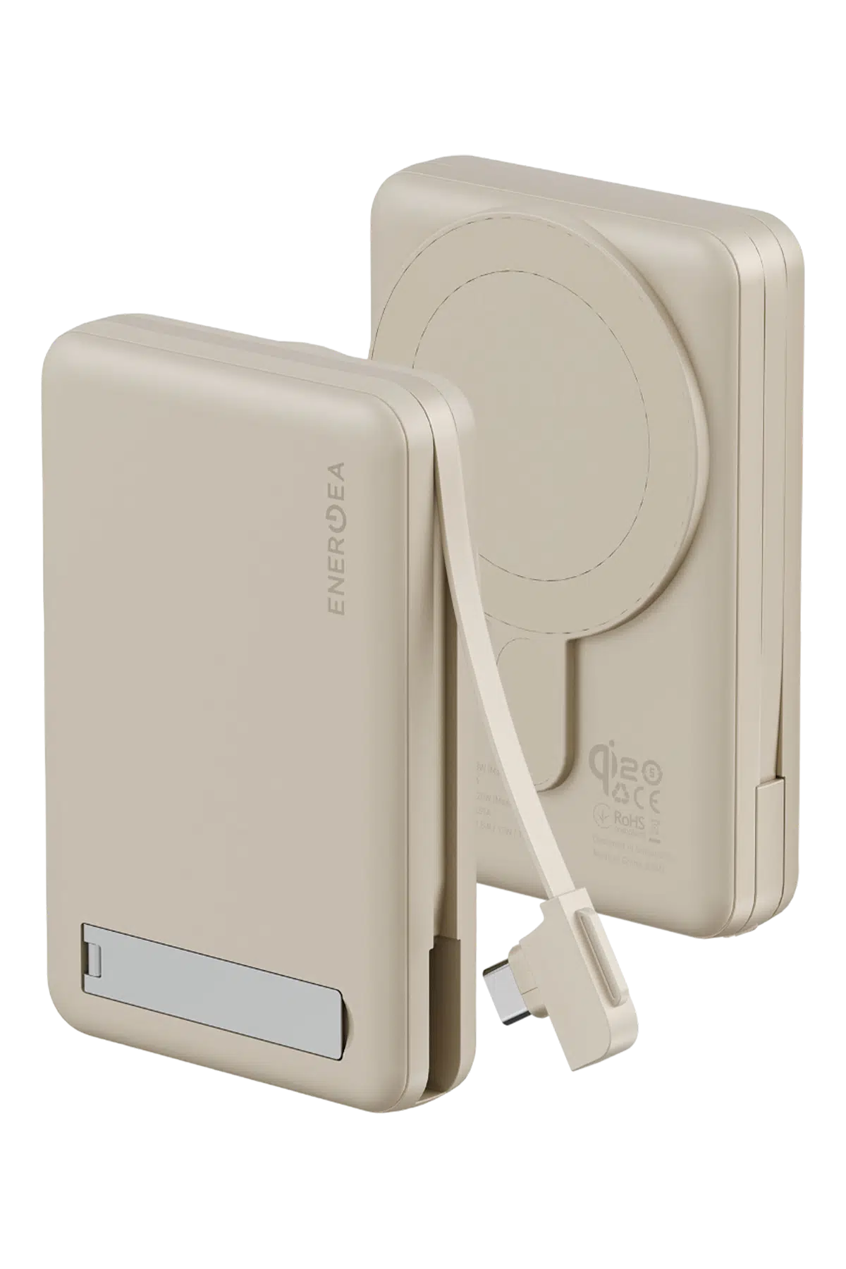 Energea MagPac Pro Plus Qi2 10.000mAh 1 Adet 20W Type-C 1 Adet 20W Type-C Kablo ve 15W Kablosuz Şarj Çıkışlı PD Hızlı Şarj Magsafe Powerbank - Krem