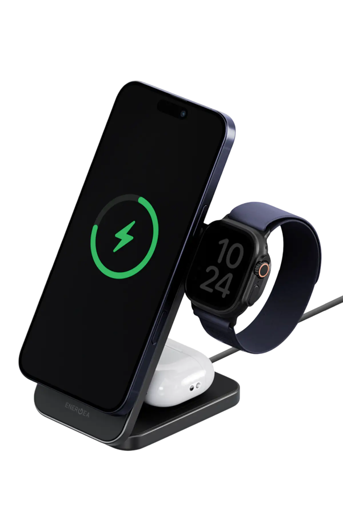 Energea MagTrio 2 3in1 Katlanabilir 25W Telefon Saat Airpods Masaüstü Hızlı Şarj Standı - Siyah
