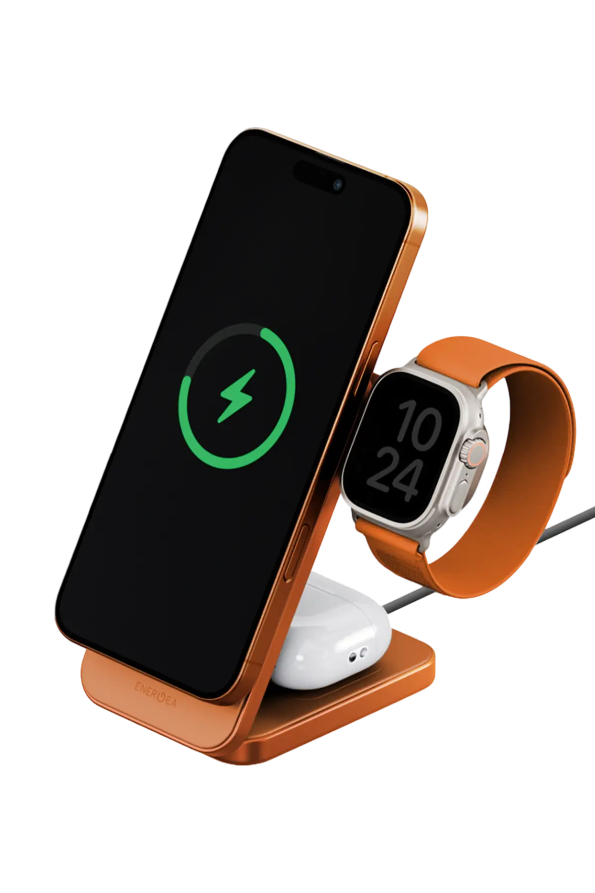 Energea MagTrio 2 3in1 Katlanabilir 25W Telefon Saat Airpods Masaüstü Hızlı Şarj Standı - Turuncu