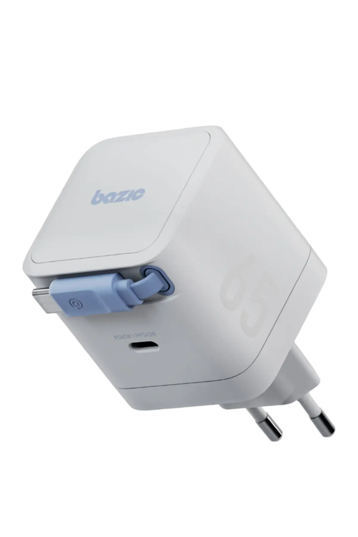 Energea X Bazic GoPort Retrek 65W Dahili Kablolu GaN USB-C Şarj Adaptörü - Beyaz