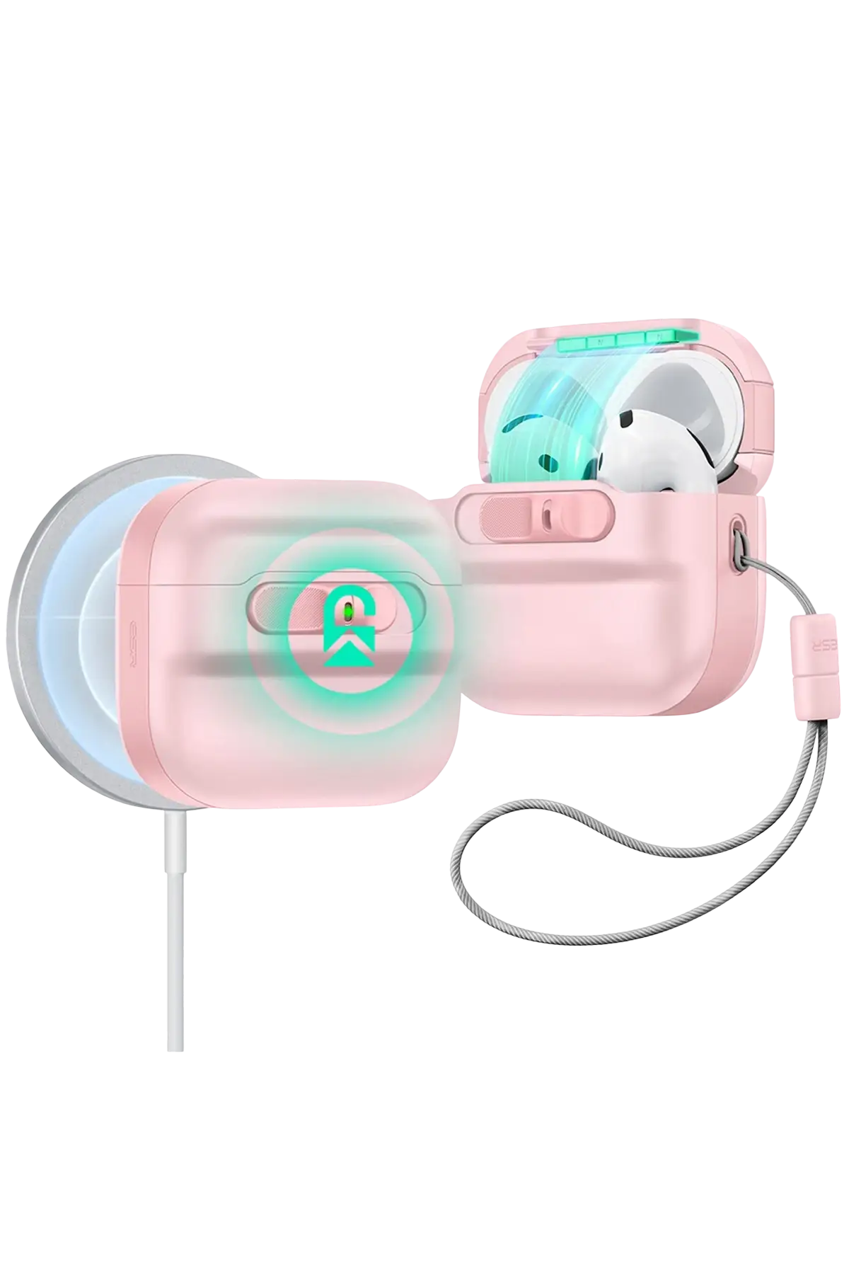 ESR Apple Airpods 4 (4.nesil) Pulse FlickLock Magsafe Şarj Destekli Kilitli Kılıf - Pembe