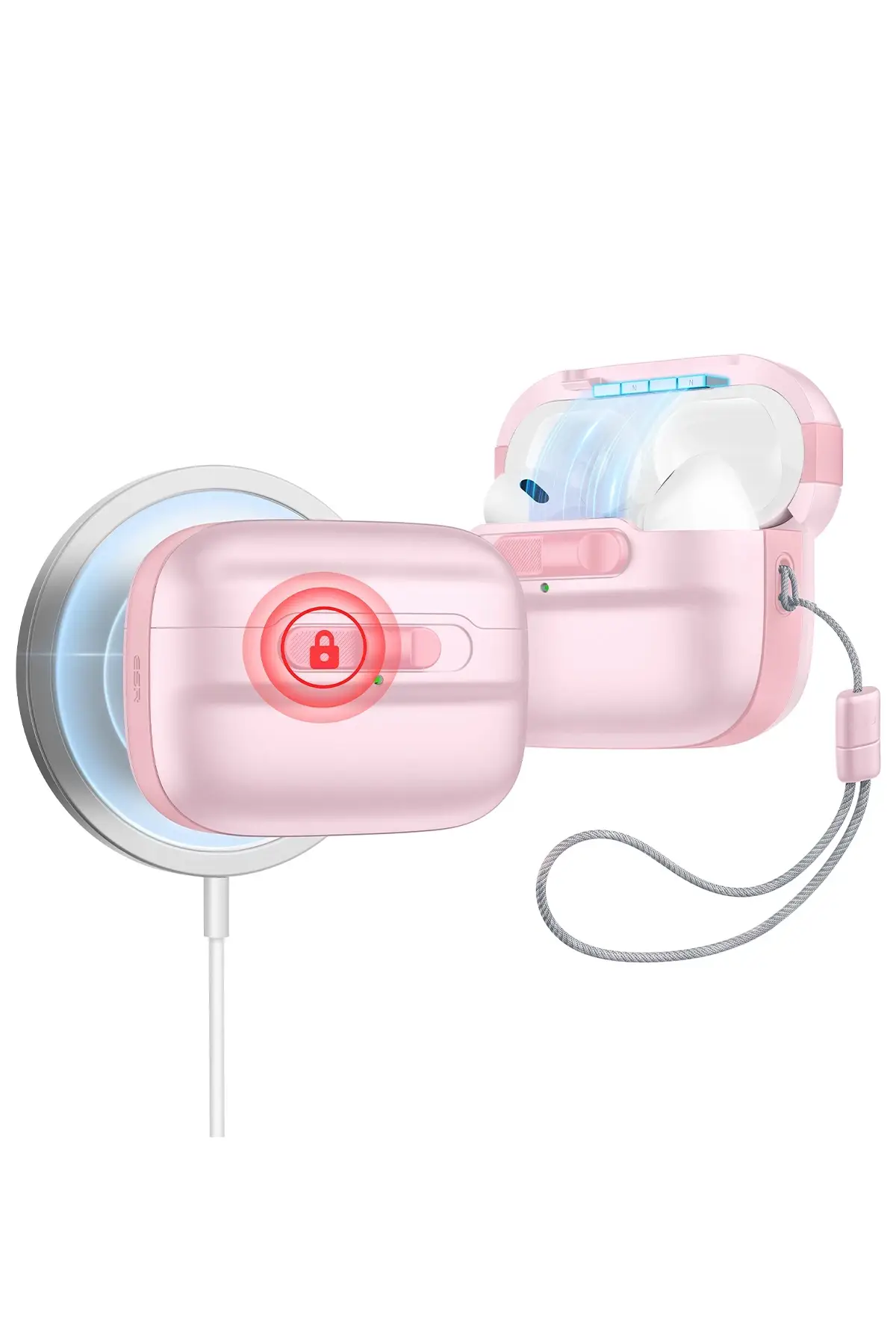 ESR Apple Airpods Pro 2 (2.Nesil) Pulse Magsafe Şarj Destekli Kilitli Kılıf - Pembe
