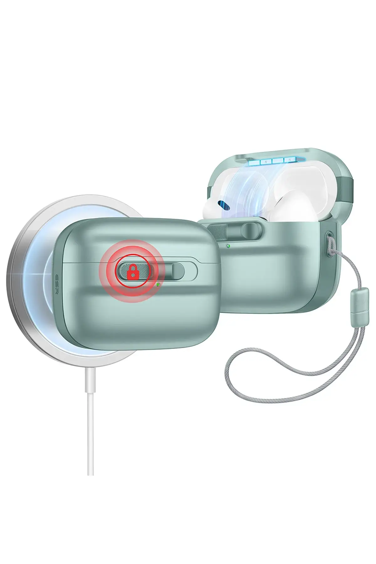 ESR Apple Airpods Pro 2 (2.Nesil) Pulse Magsafe Şarj Destekli Kilitli Kılıf - Yeşil