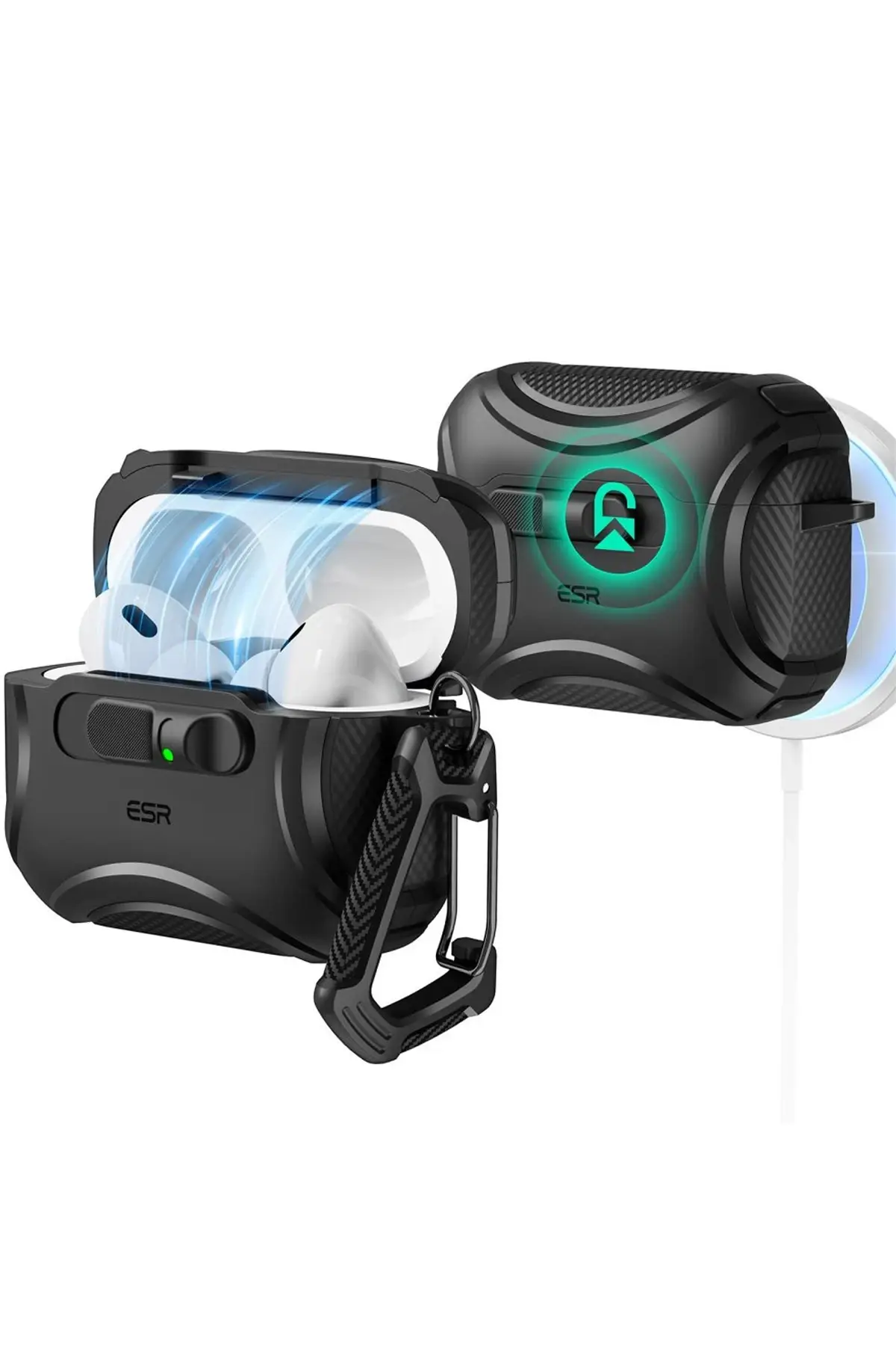 ESR Apple Airpods Pro 3 (3.nesil) Cyber FlickLock Magsafe Şarj Destekli Kilitli Kılıf - Siyah