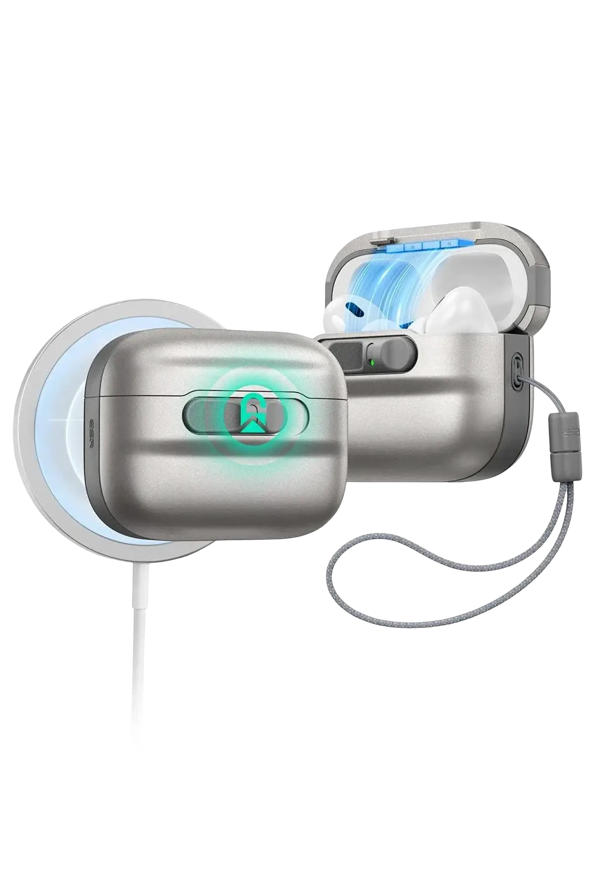 ESR Apple Airpods Pro 3 (3.Nesil) Pulse FlickLock Magsafe Şarj Destekli Kilitli Kılıf - Titan Gri