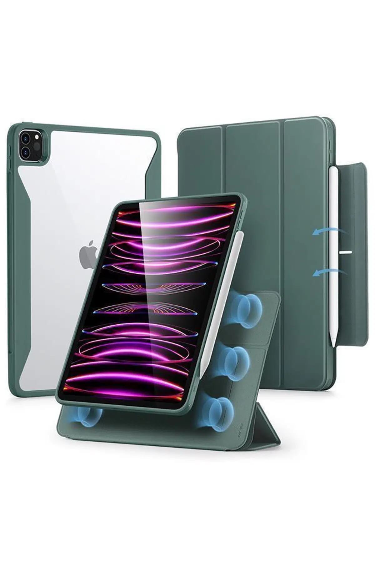 ESR Apple iPad Pro 12.9 (2021) Rebound Hybrid 360 Manyetik Tablet Kılıfı - Koyu Yeşil