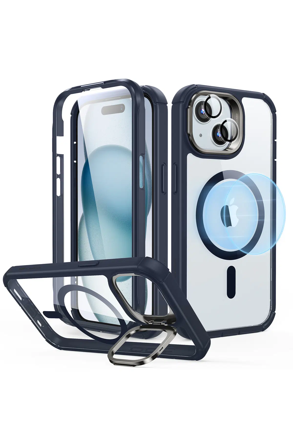 ESR Apple iPhone 15 Ekran ve Lens Koruyuculu Armor Tough Standlı Magsafe Kapak - Lacivert