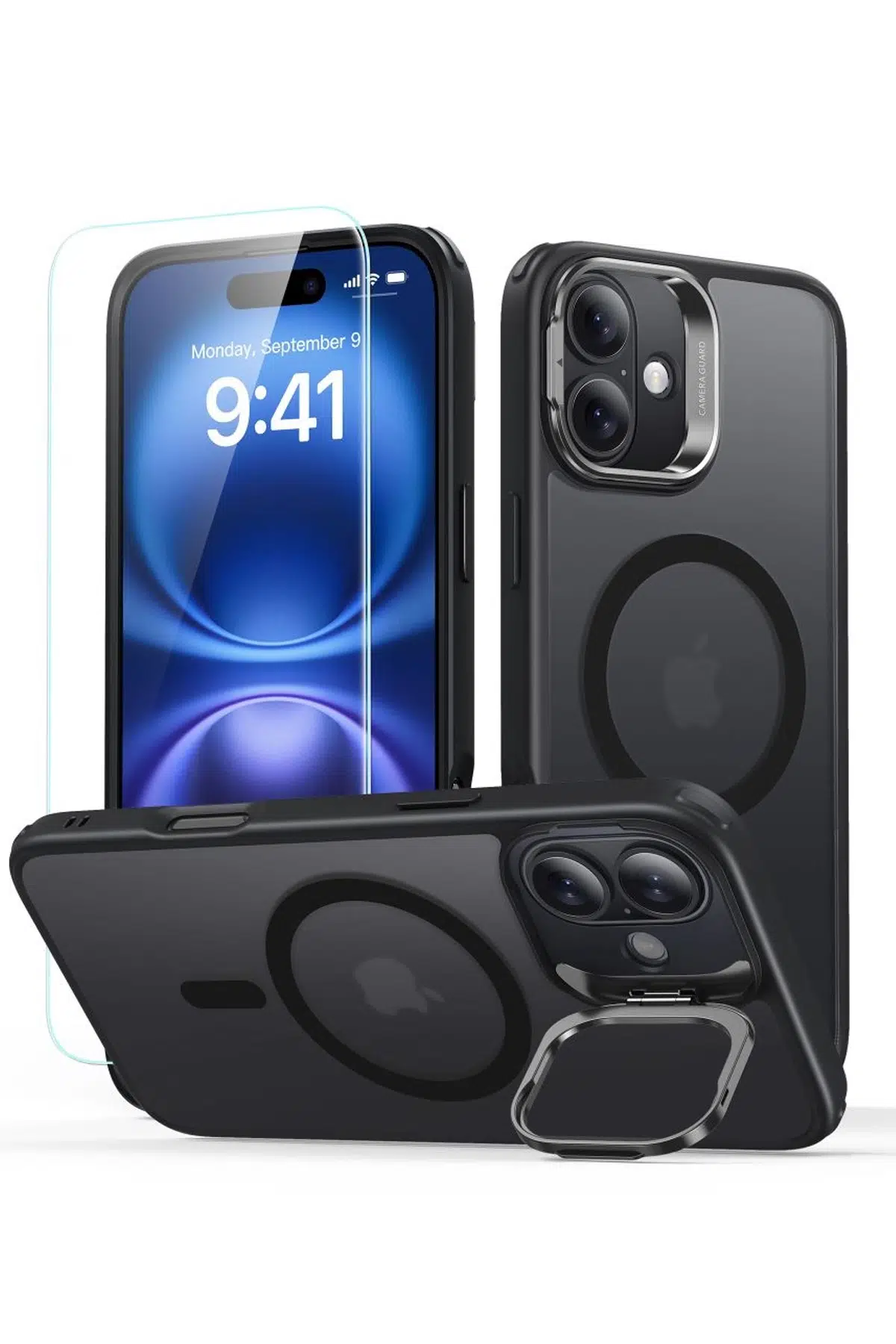 ESR Apple iPhone 16 Classic Hybrid Magsafe Standlı Kapak + Cam Hediyeli Set - Buzlu Siyah