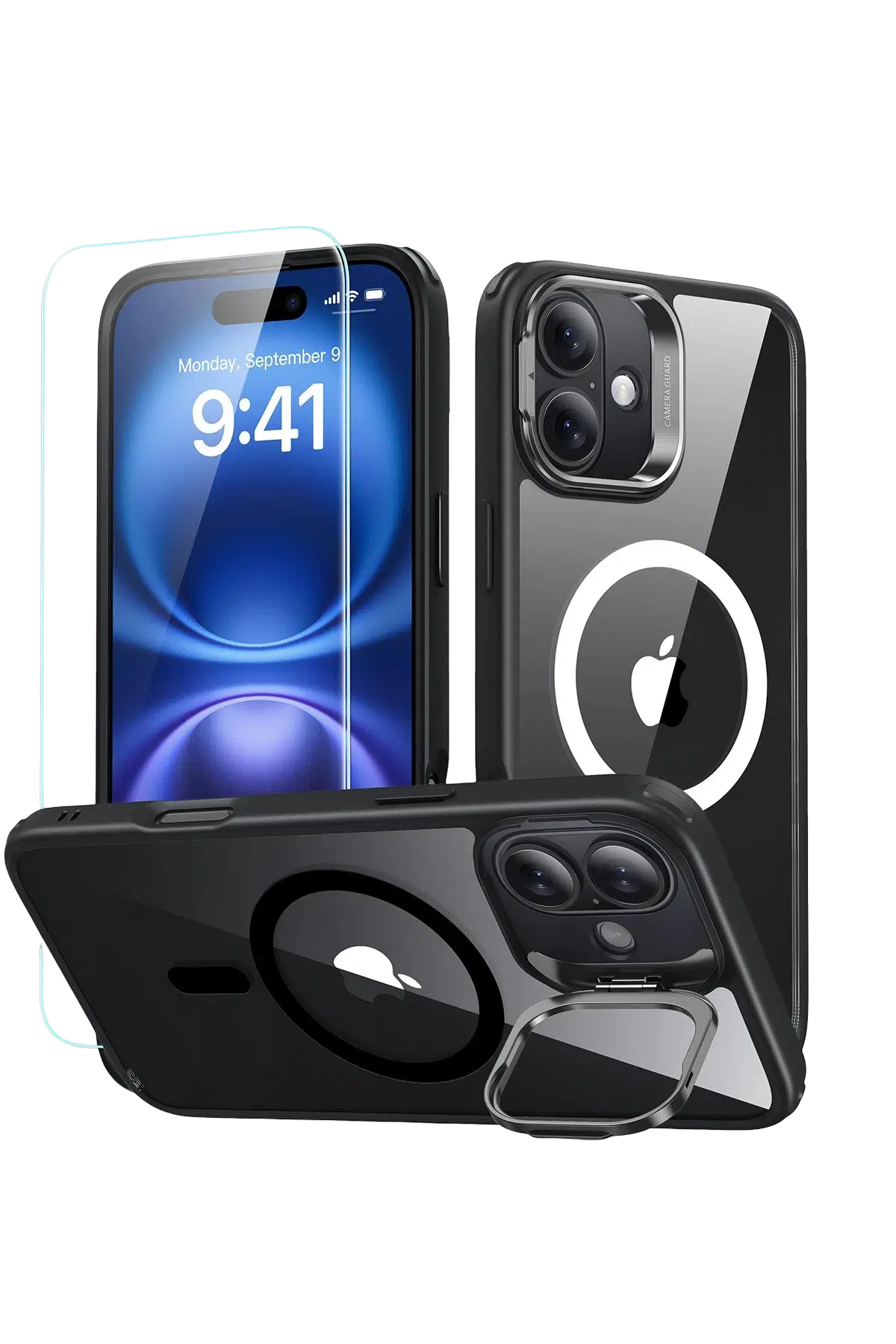 ESR Apple iPhone 16 Classic Hybrid Magsafe Standlı Kapak + Cam Hediyeli Set - Siyah