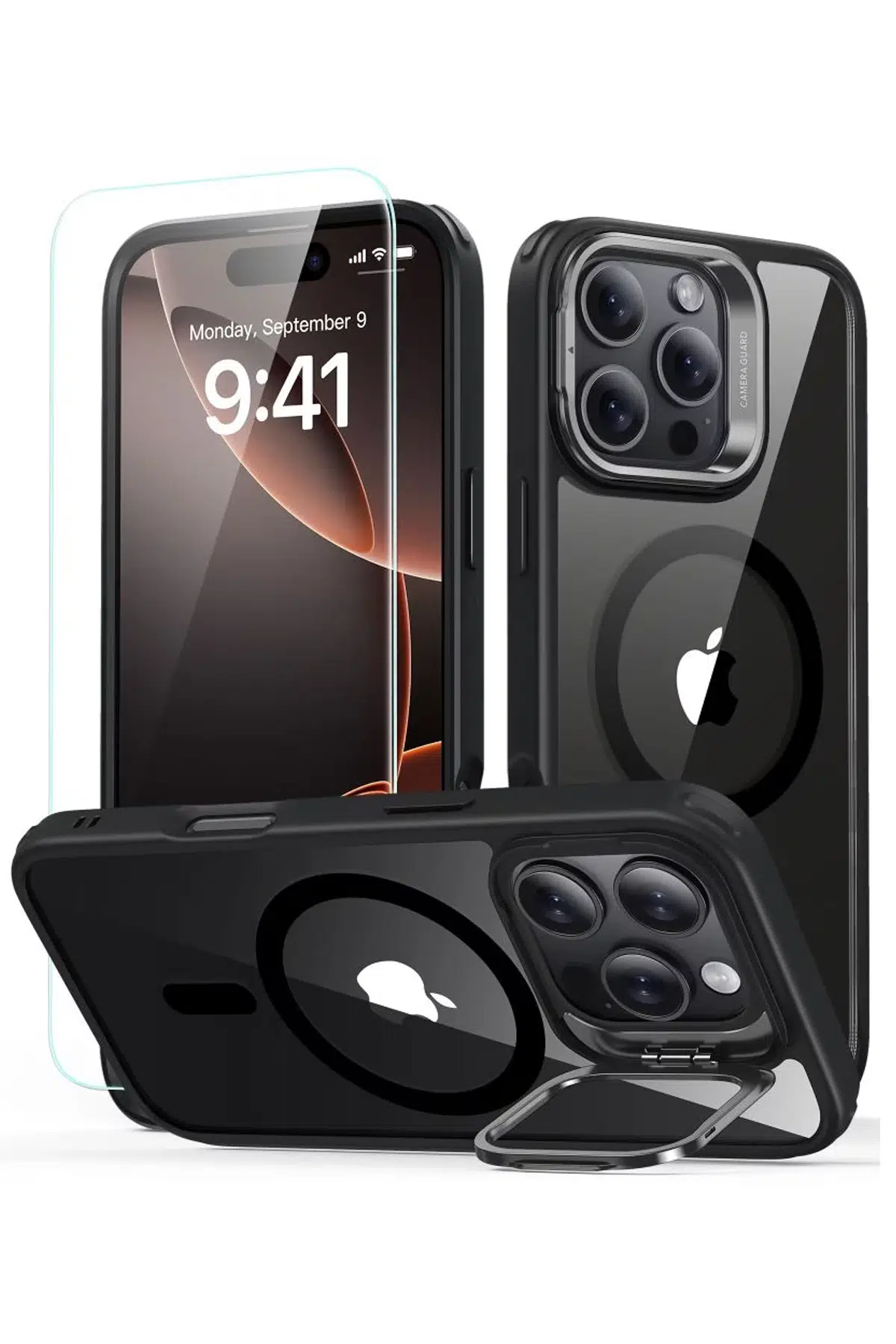 ESR Apple iPhone 16 Pro Classic Hybrid Magsafe Standlı Kapak + Cam Hediyeli Set - Siyah