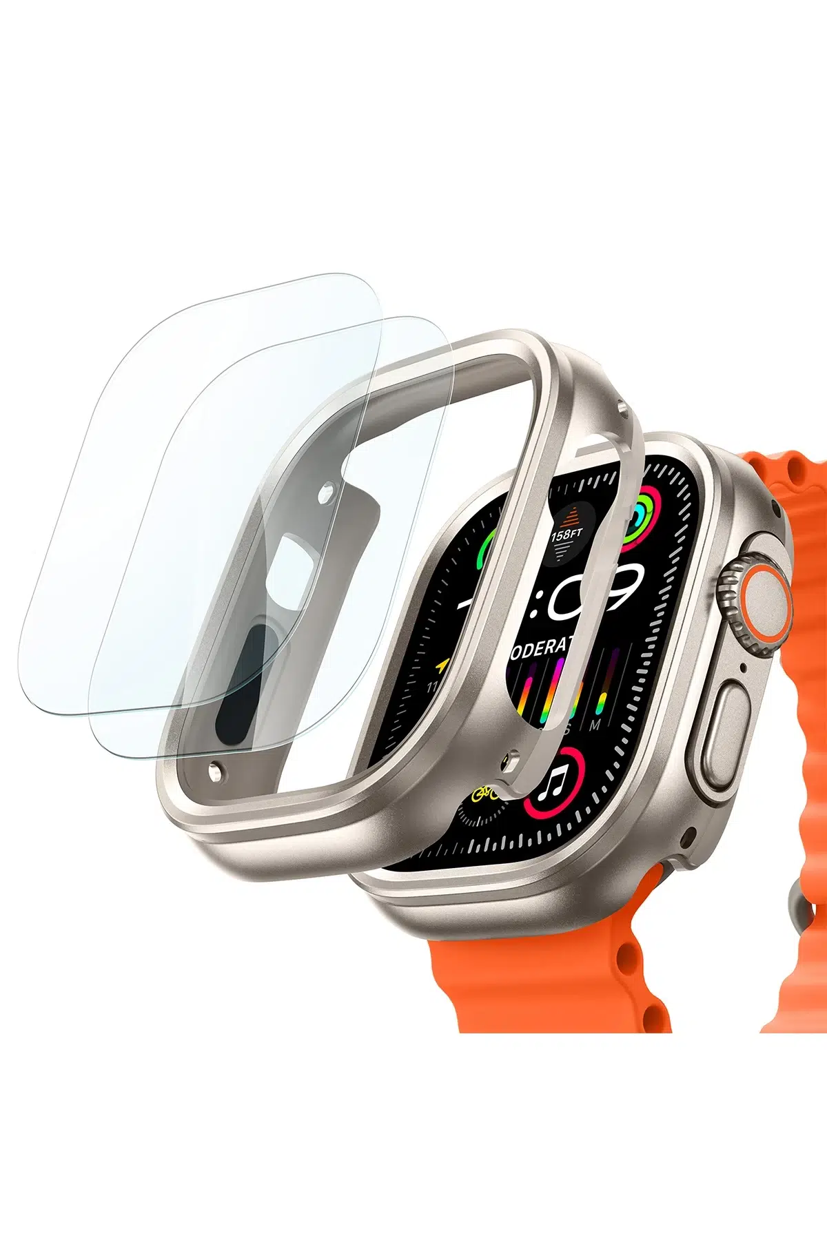 ESR Apple Watch Ultra 2 49mm Armorite Protection Saat Kasa + 2 Adet Saat Cam Ekran Koruyucu Set - Titan Gri