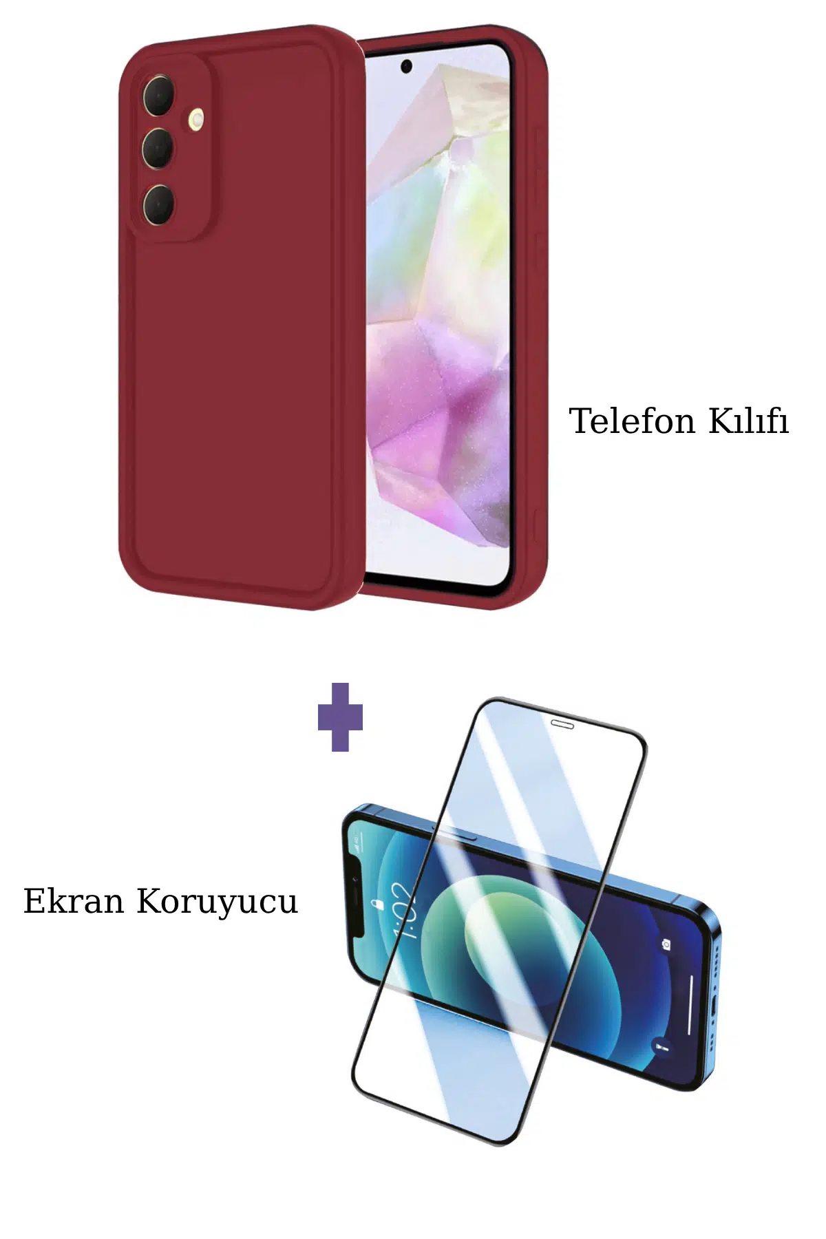 Fuchsia Samsung Galaxy A16 5G ile Uyumlu Viera Darbe Emici Silikon Kılıf + Seramik Ekran Koruyucu Seti - Bordo