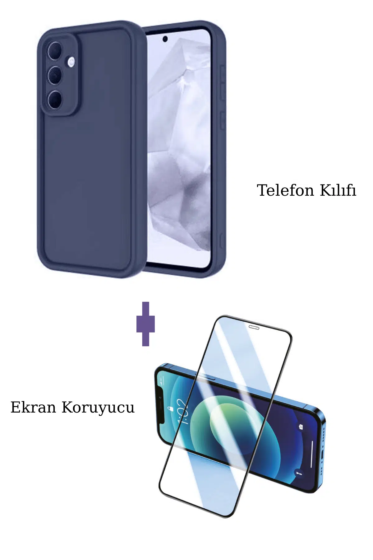 Fuchsia Samsung Galaxy A16 5G ile Uyumlu Viera Darbe Emici Silikon Kılıf + Seramik Ekran Koruyucu Seti - Lacivert