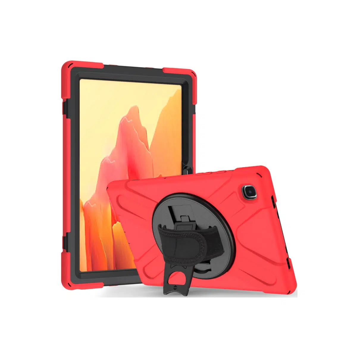 Fuchsia Galaxy Tab A7 Lite 8.7 T220 Uyumlu Defender Zırh Tablet Kılıfı Askılı 360° Dönebilir Standlı Tam Koruma - Kırmızı