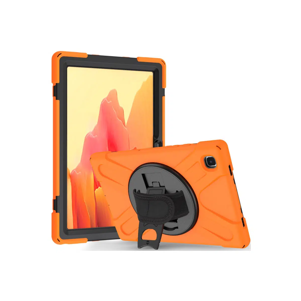Fuchsia Galaxy Tab A7 Lite 8.7 T220 Uyumlu Defender Zırh Tablet Kılıfı Askılı 360° Dönebilir Standlı Tam Koruma - Turuncu