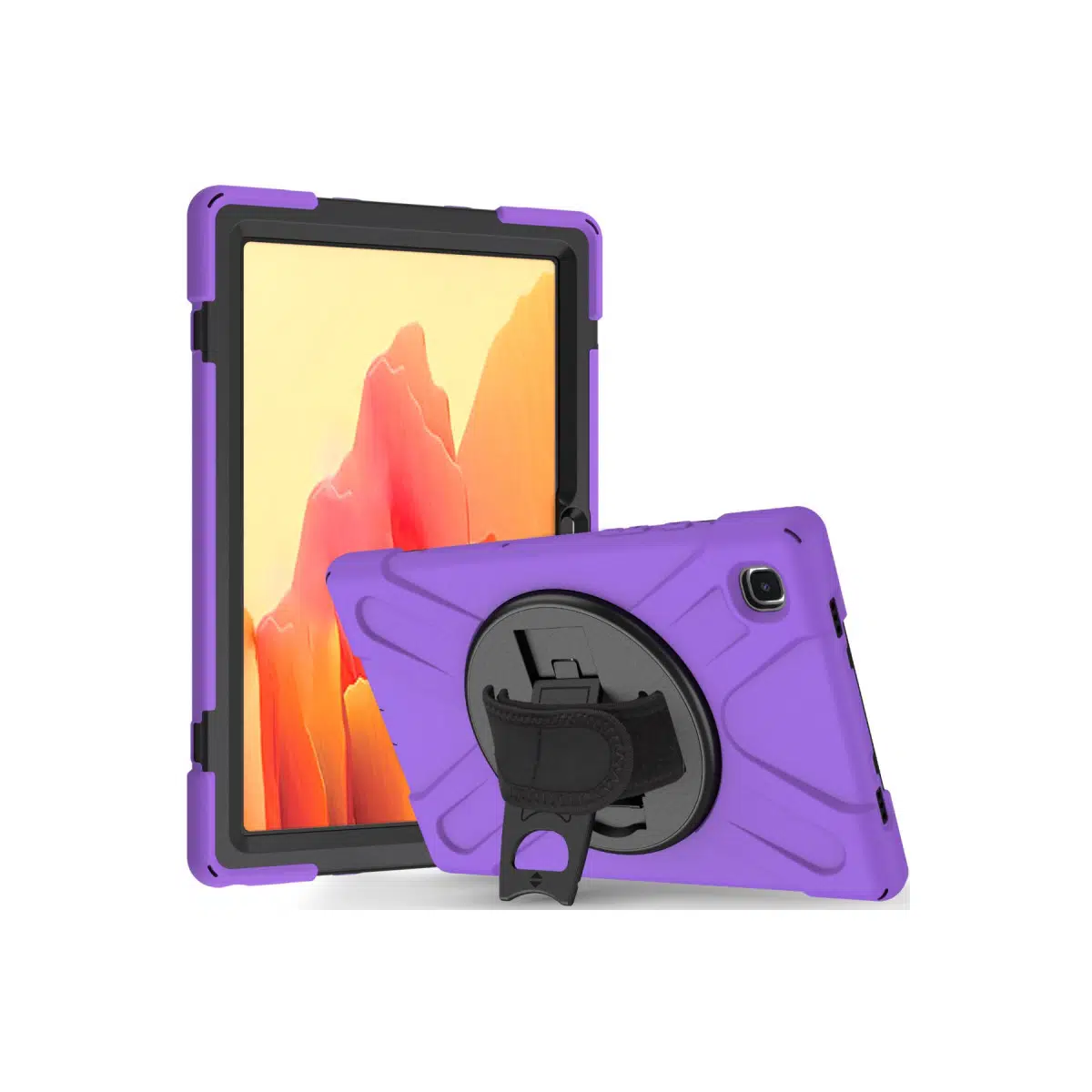 Fuchsia Galaxy Tab A7 Lite 8.7 T220 Uyumlu Defender Zırh Tablet Kılıfı Askılı 360° Dönebilir Standlı Tam Koruma - Mor