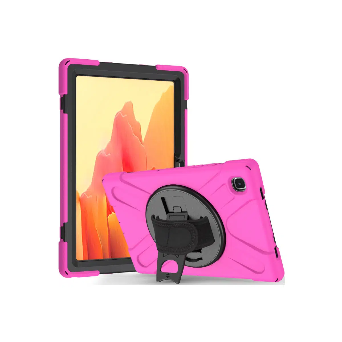Fuchsia Galaxy Tab A7 Lite 8.7 T220 Uyumlu Defender Zırh Tablet Kılıfı Askılı 360° Dönebilir Standlı Tam Koruma - Pembe
