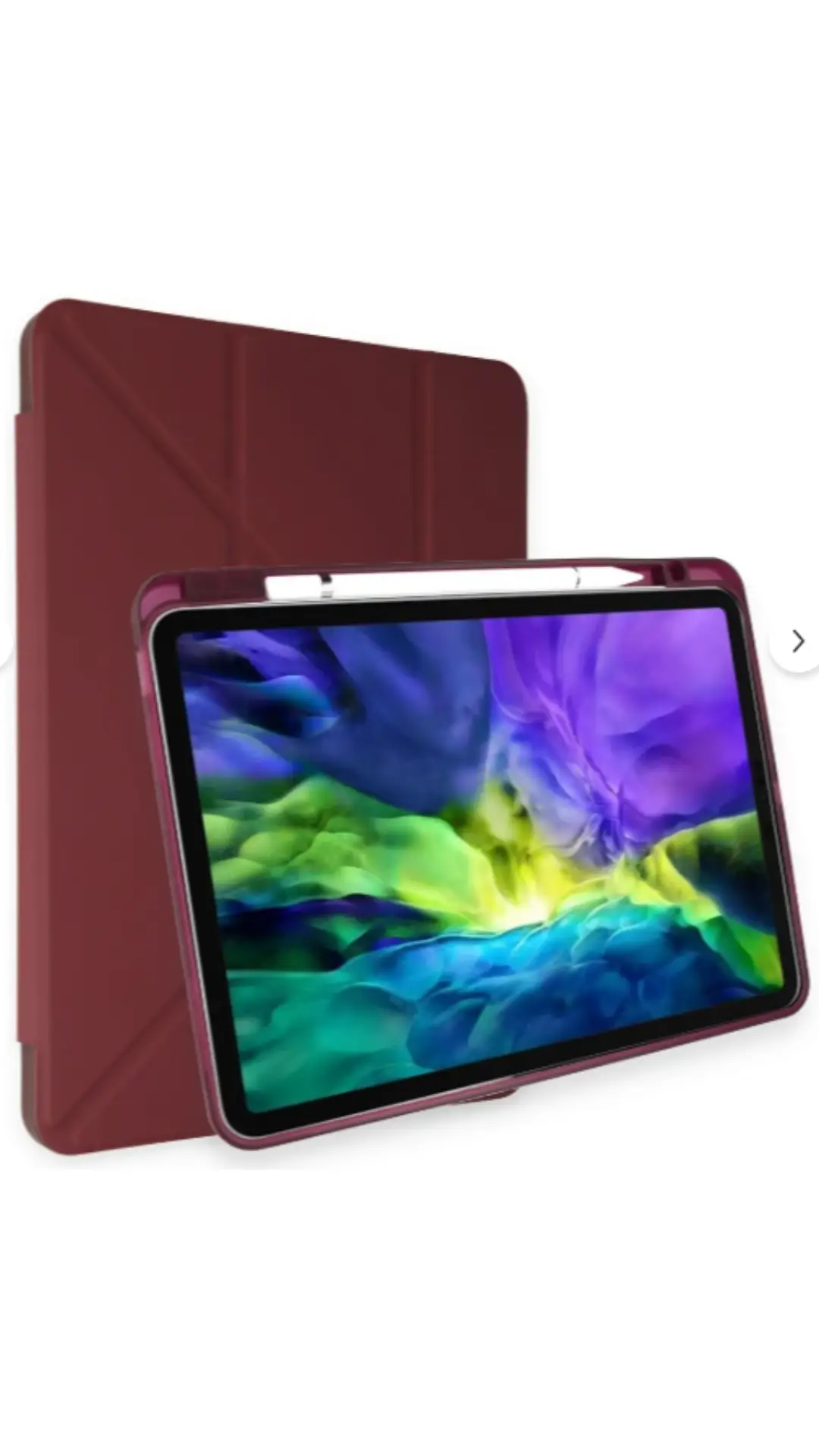 Fuchsia Galaxy Tab S9 11 inç ile Uyumlu Kalem Bölmeli Katlanabilir Standlı Tri Folding Tablet Kılıfı - Bordo