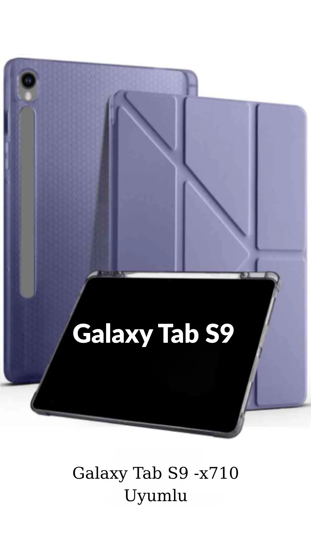 Fuchsia Galaxy Tab S9 11 inç ile Uyumlu Kalem Bölmeli Katlanabilir Standlı Tri Folding Tablet Kılıfı - Mor
