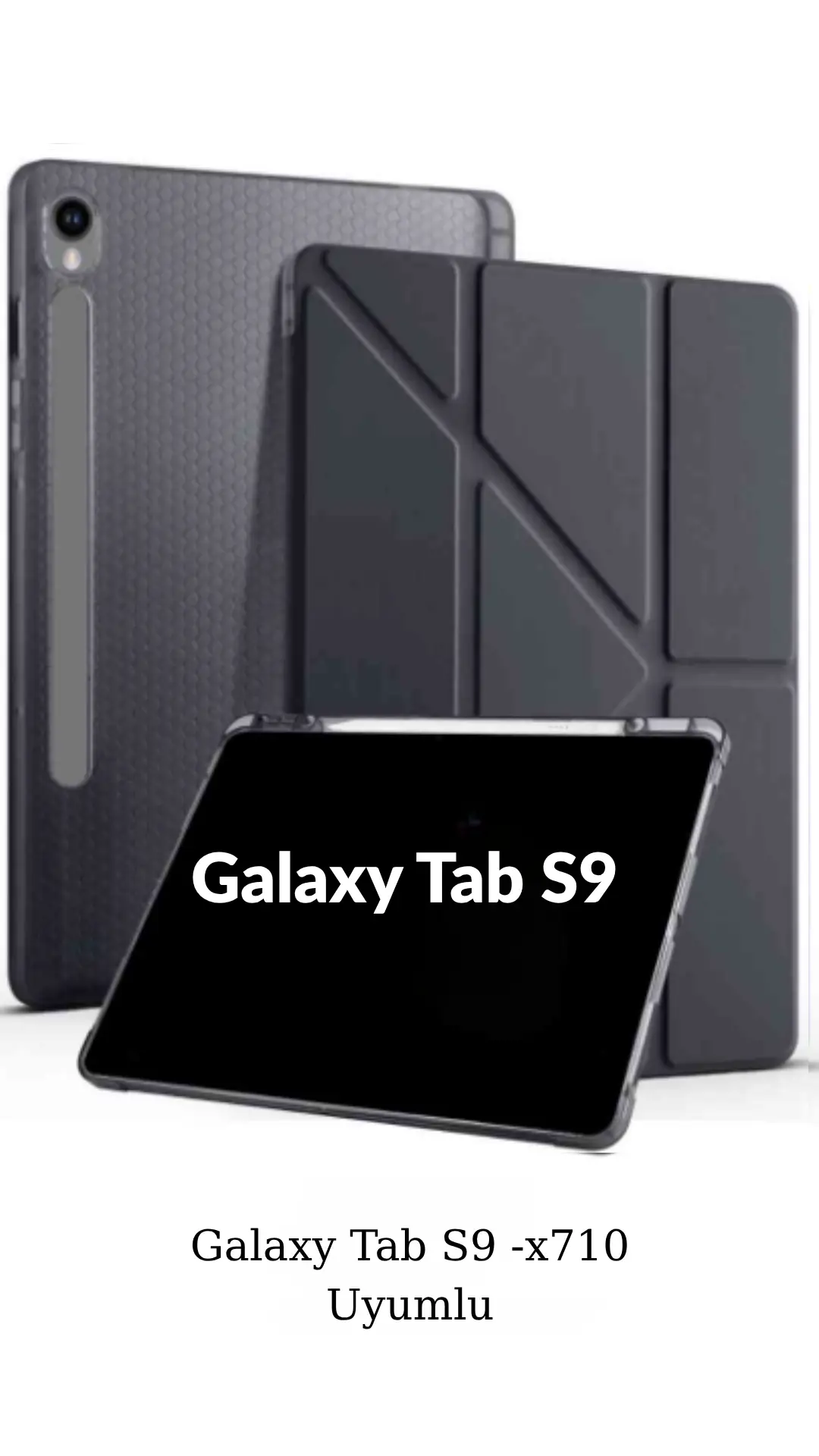 Fuchsia Galaxy Tab S9 11 inç ile Uyumlu Kalem Bölmeli Katlanabilir Standlı Tri Folding Tablet Kılıfı - Siyah