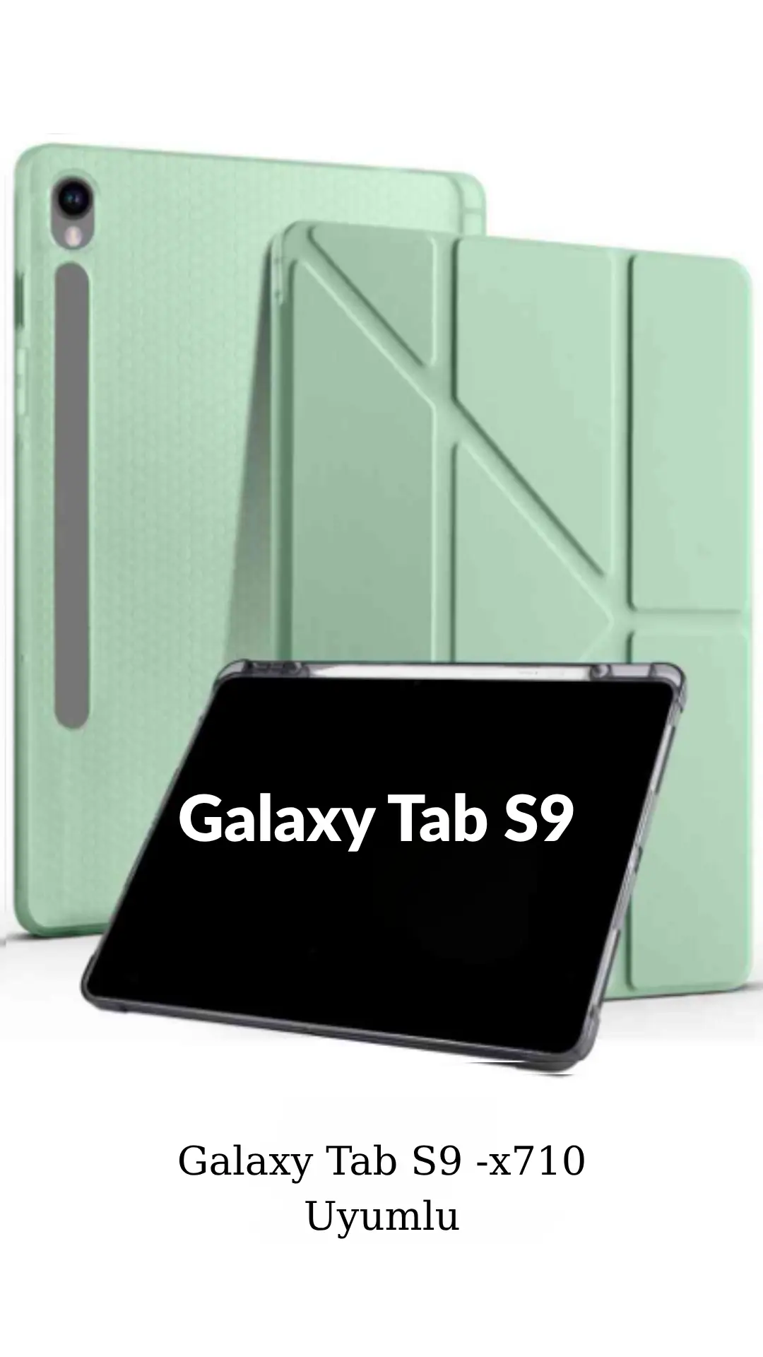 Fuchsia Galaxy Tab S9 11 inç ile Uyumlu Kalem Bölmeli Katlanabilir Standlı Tri Folding Tablet Kılıfı - Yeşil