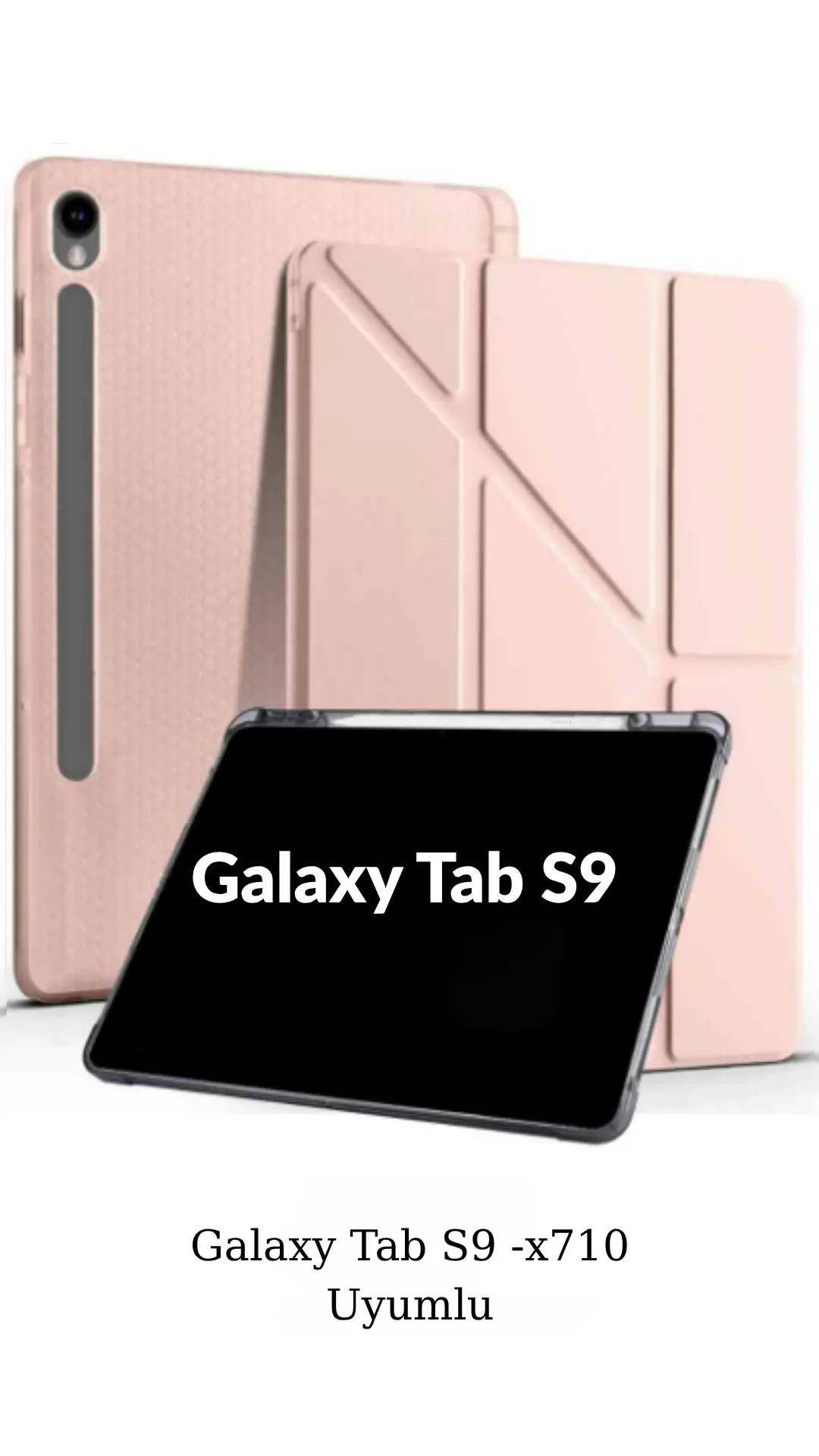 Fuchsia Galaxy Tab S9 11 inç ile Uyumlu Kalem Bölmeli Katlanabilir Standlı Tri Folding Tablet Kılıfı - Rose Gold