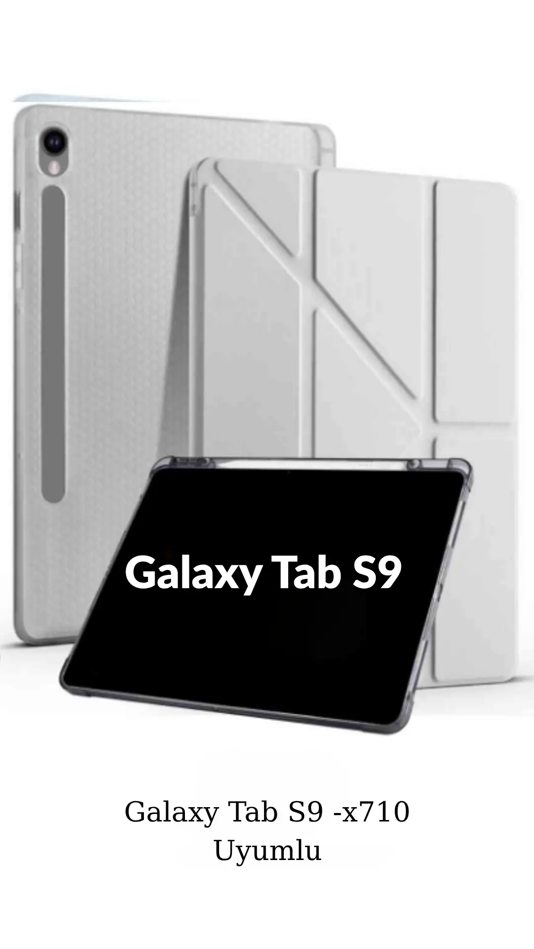 Fuchsia Galaxy Tab S9 11 inç ile Uyumlu Kalem Bölmeli Katlanabilir Standlı Tri Folding Tablet Kılıfı - Gri
