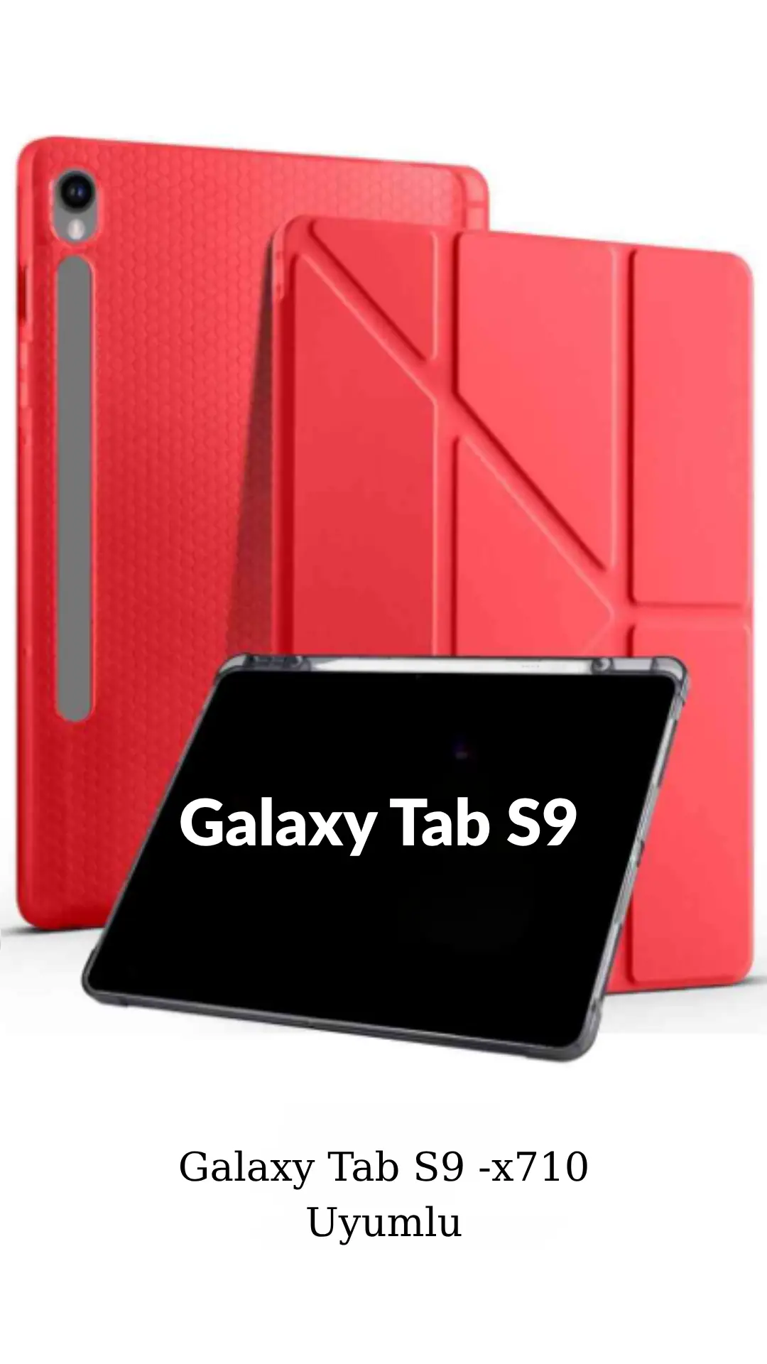 Fuchsia Galaxy Tab S9 11 inç ile Uyumlu Kalem Bölmeli Katlanabilir Standlı Tri Folding Tablet Kılıfı - Kırmızı