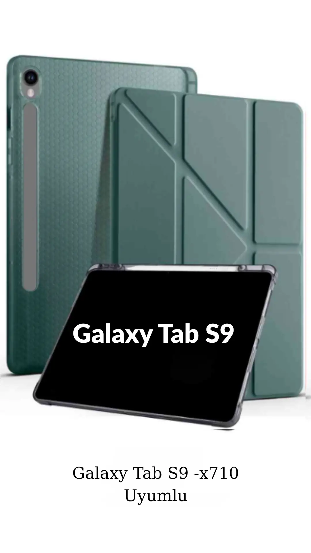 Fuchsia Galaxy Tab S9 11 inç ile Uyumlu Kalem Bölmeli Katlanabilir Standlı Tri Folding Tablet Kılıfı - Koyu Yeşil