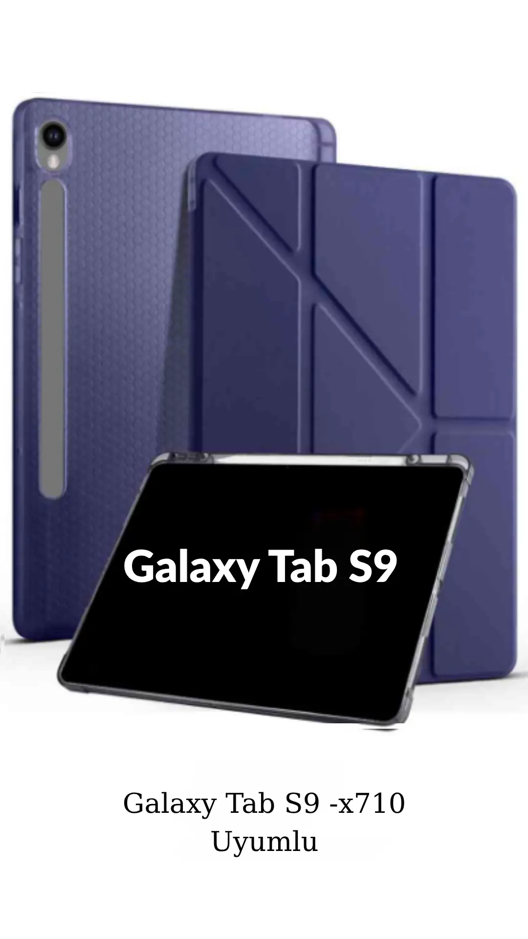 Fuchsia Galaxy Tab S9 11 inç ile Uyumlu Kalem Bölmeli Katlanabilir Standlı Tri Folding Tablet Kılıfı - Lacivert