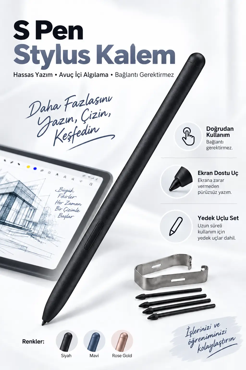 Fuchsia Galaxy Tab S9 FE / S9 FE+ Uyumlu S Pen Stylus Kalem – Basınç Hassasiyeti, Eğim Algılama, Palm Rejection, Şarjsız Kullanım